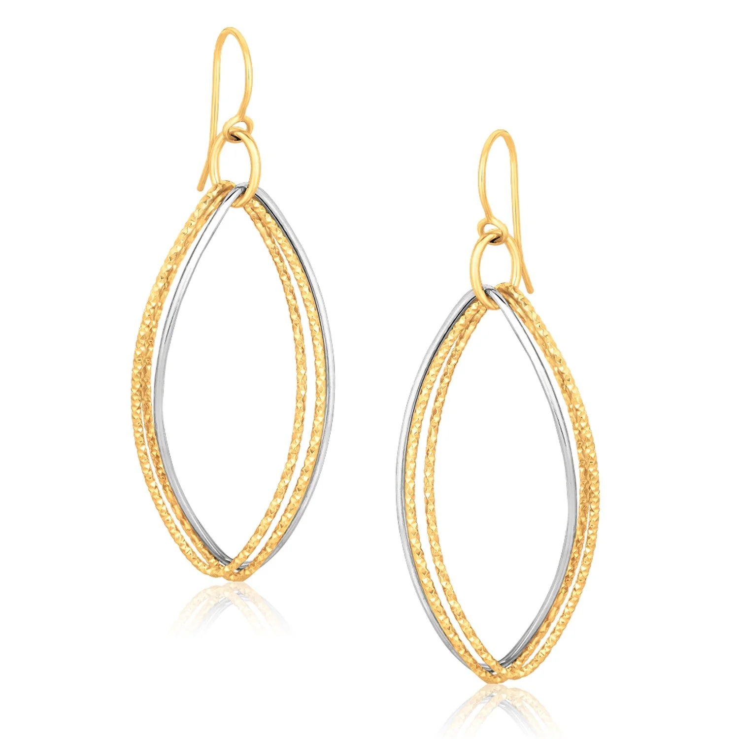 14k Two Tone Gold Textured Triple Oval Shape Drop Earrings - Image 3