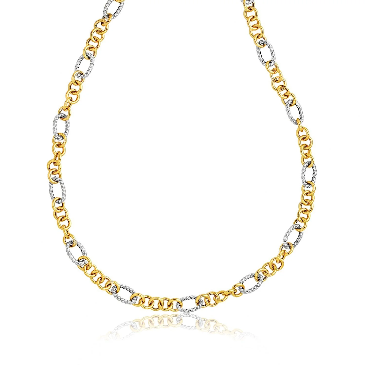 14k Two-Tone Round and Cable Style Link Necklace - Image 3