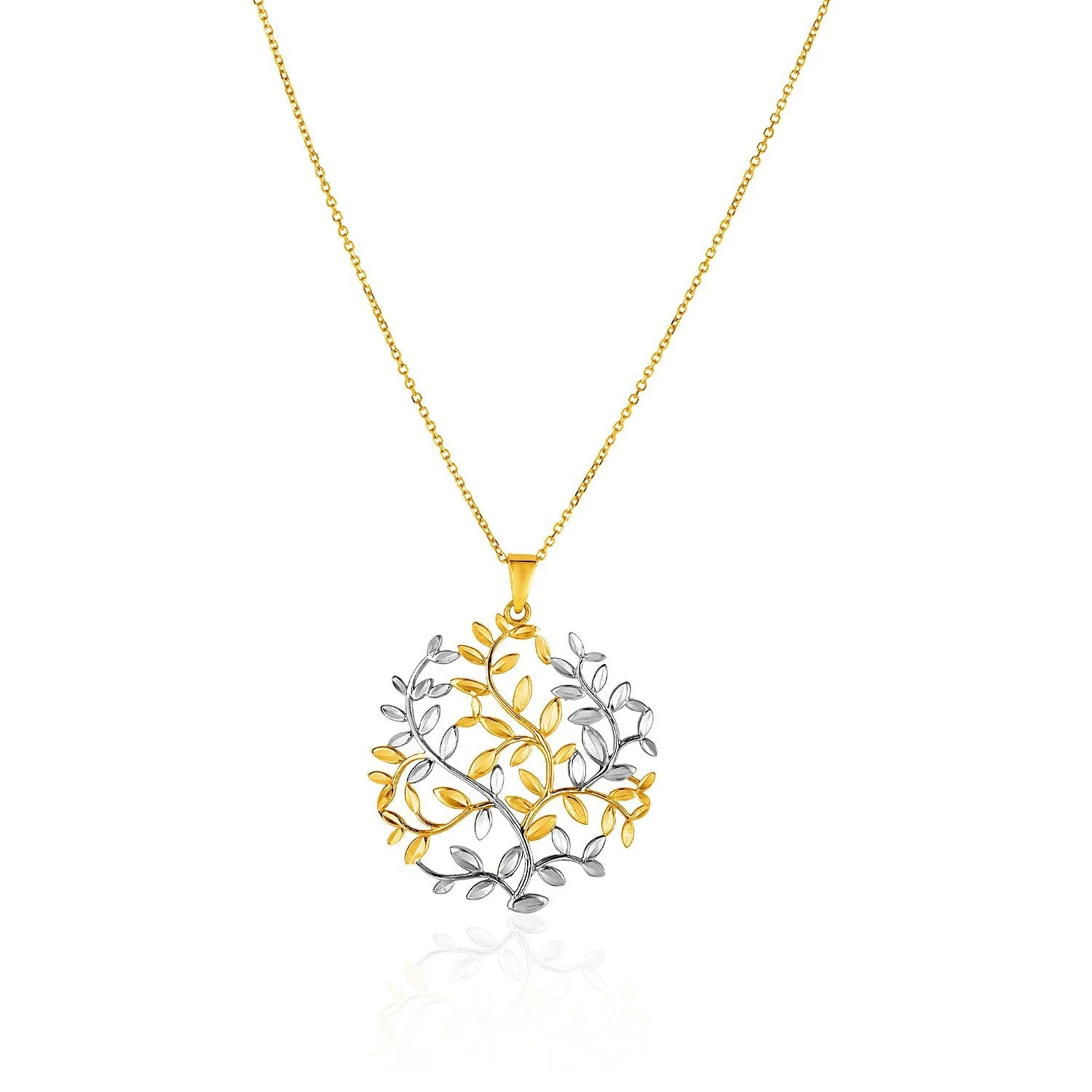14k Two-Tone Yellow and White Gold Tree of Life Pendant - Image 2