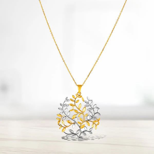 14k Two-Tone Yellow and White Gold Tree of Life Pendant - Image 3