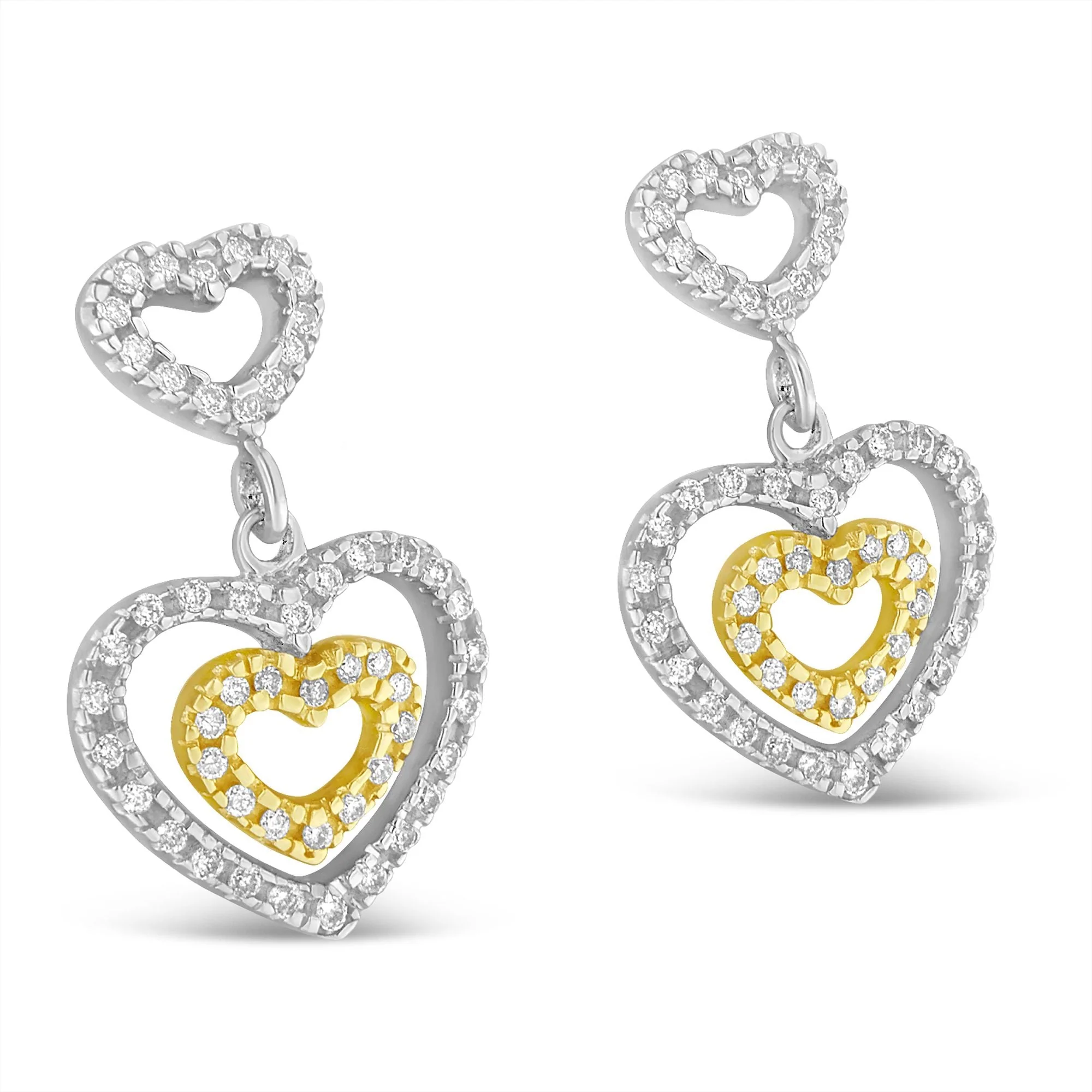 14K Two Toned 1/2 cttw Round Cut Diamond Earrings (H-I, SI1-SI2) - Image 5