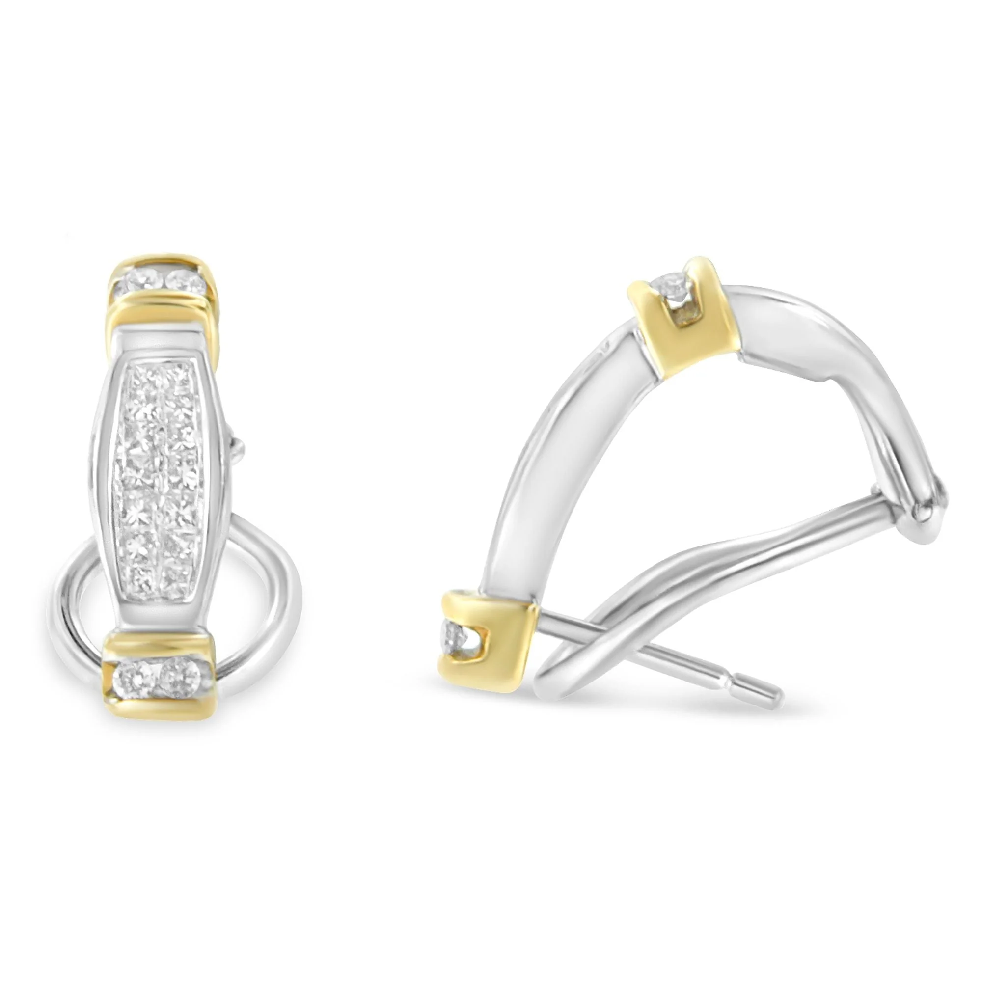 14K Two-Toned Gold Round and Princess Cut Diamond Earrings (0.5 cttw, H-I Color, SI2-I1 Clarity) - Image 5