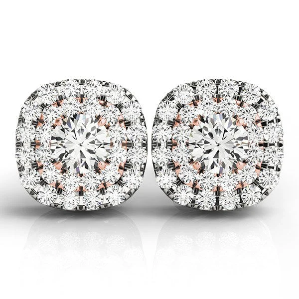 14k White and Rose Gold Cushion Shape Halo Diamond Earrings (3/4 cttw) - Image 3