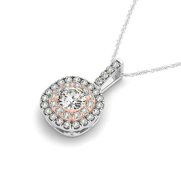 14k White And Rose Gold Cushion Shape Halo Diamond Pendant (1/2 cttw) - Image 6