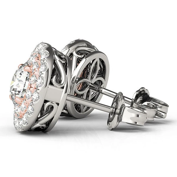 14k White and Rose Gold Round Halo Diamond Earrings (3/4 cttw) - Image 5