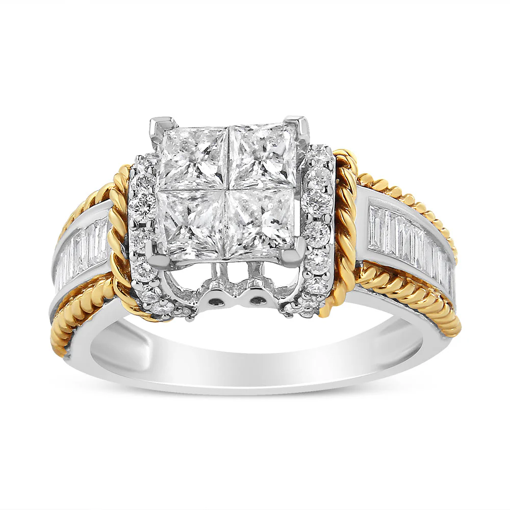 14K White and Yellow Gold 1 1/2 Cttw Invisible Set Princess-Cut Diamond Quad Style Engagement Ring (H-I Color, SI2-I1 Clarity) - Ring Size 7 - Image 5