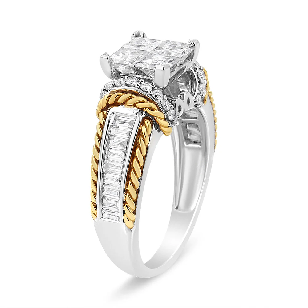 14K White and Yellow Gold 1 1/2 Cttw Invisible Set Princess-Cut Diamond Quad Style Engagement Ring (H-I Color, SI2-I1 Clarity) - Ring Size 7 - Image 6