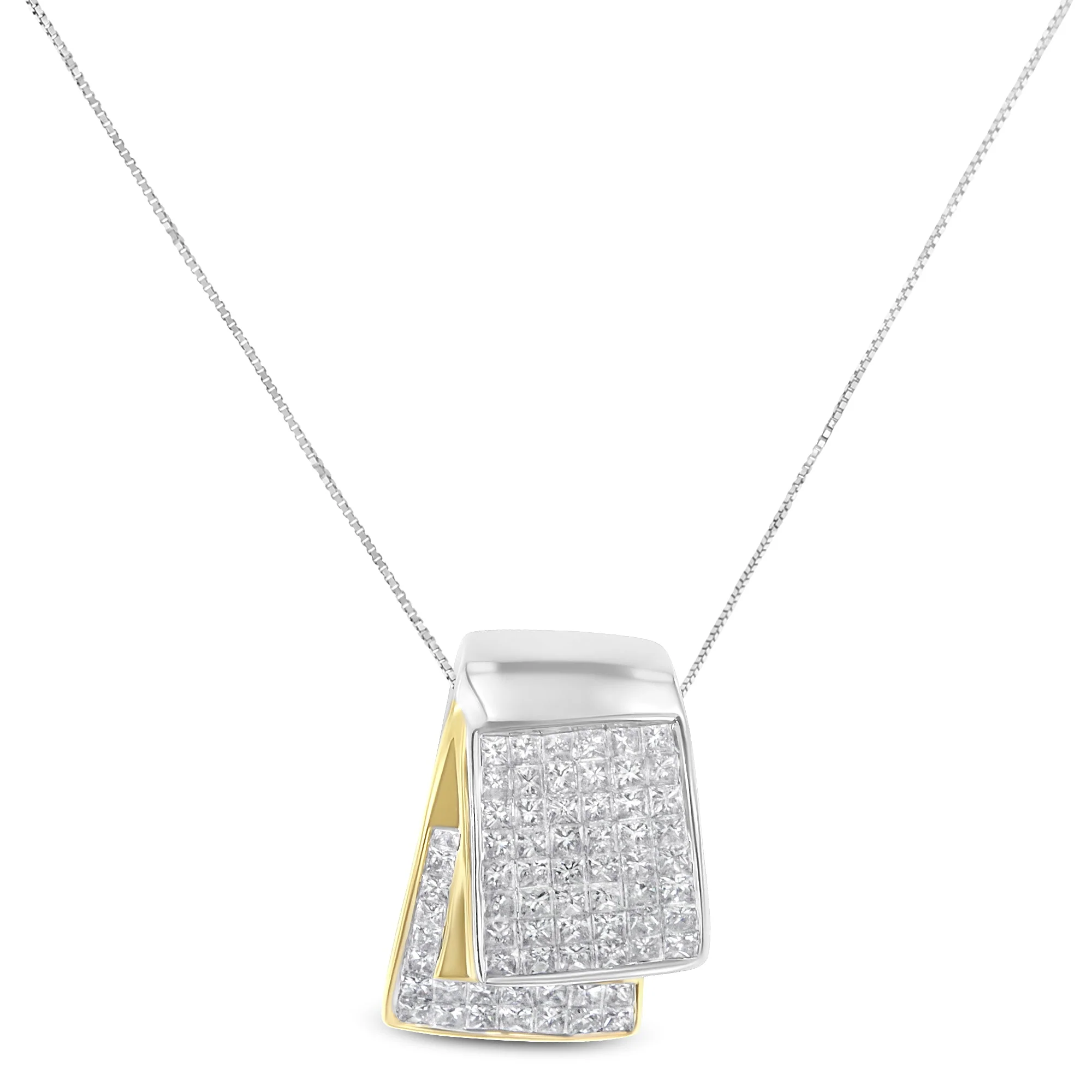 14K White and Yellow Gold 2.0 Cttw Princess Cut Diamond Two Tone Foldover Box Pendant 18â€ Box Chain Necklace (H-I Color, SI1-SI2 Clarity) - Image 2