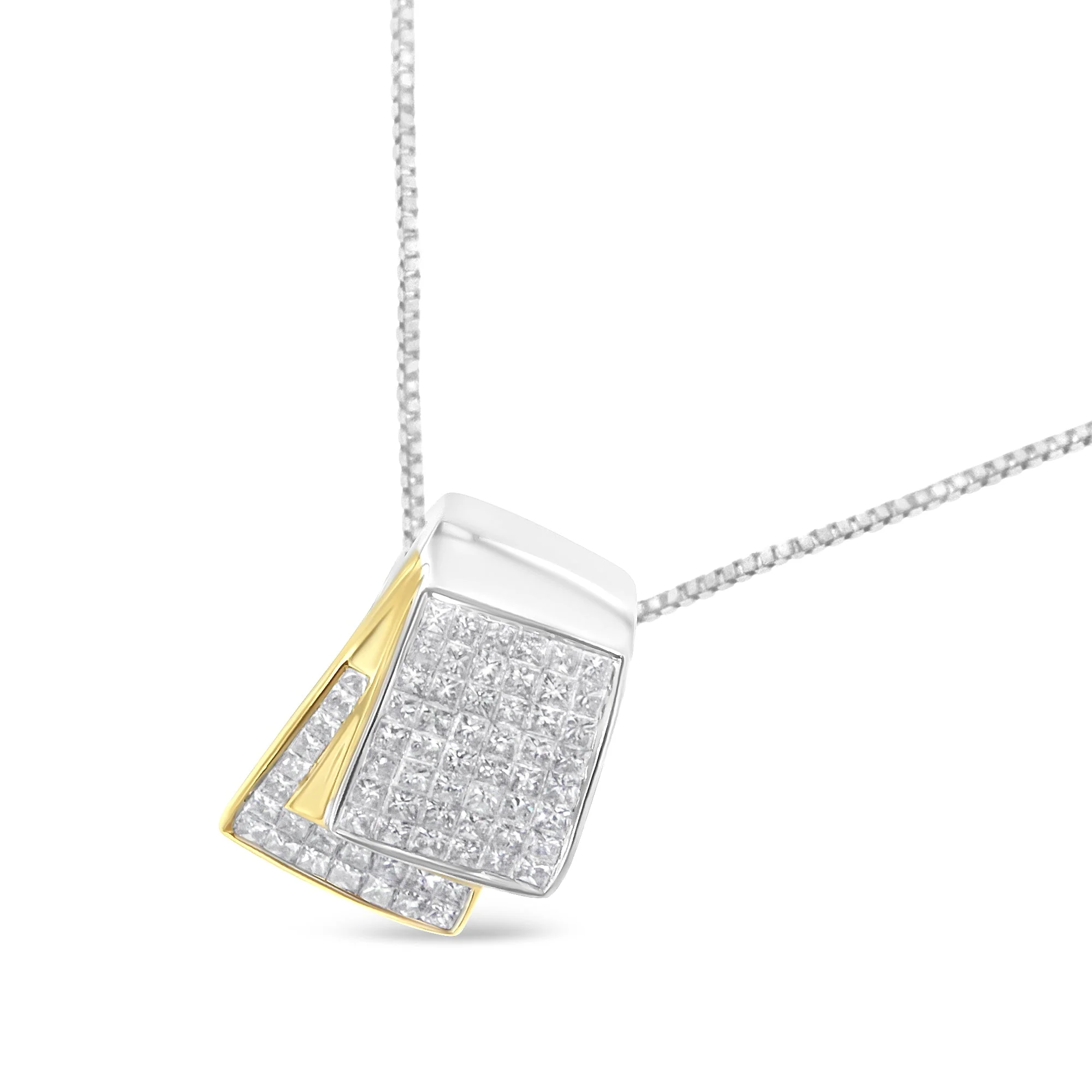 14K White and Yellow Gold 2.0 Cttw Princess Cut Diamond Two Tone Foldover Box Pendant 18â€ Box Chain Necklace (H-I Color, SI1-SI2 Clarity) - Image 3