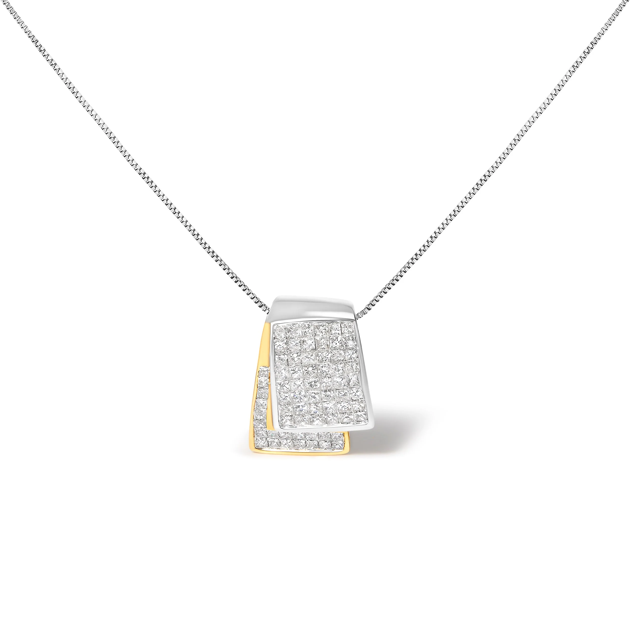 14K White and Yellow Gold 2.0 Cttw Princess Cut Diamond Two Tone Foldover Box Pendant 18â€ Box Chain Necklace (H-I Color, SI1-SI2 Clarity) - Image 4