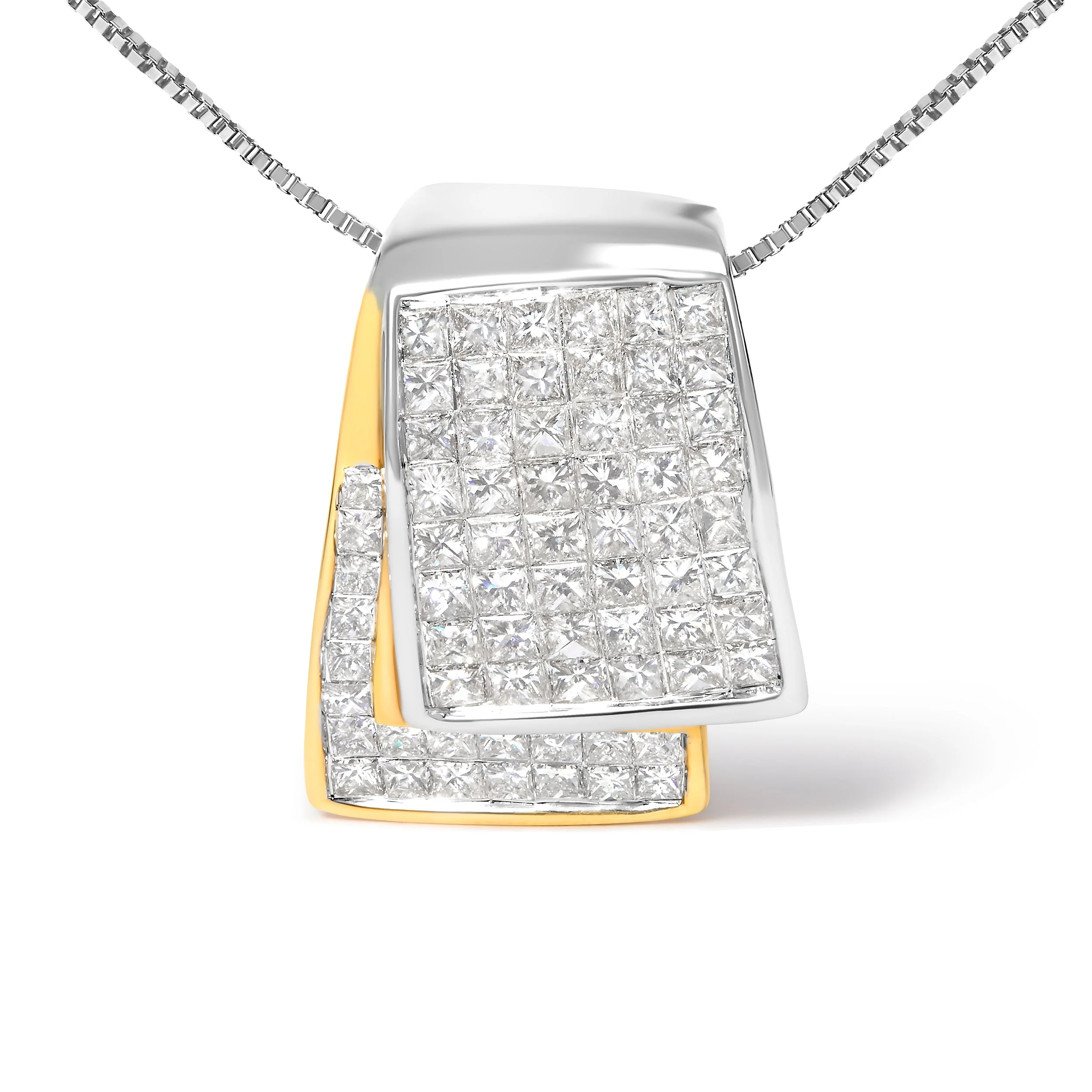 14K White and Yellow Gold 2.0 Cttw Princess Cut Diamond Two Tone Foldover Box Pendant 18â€ Box Chain Necklace (H-I Color, SI1-SI2 Clarity) - Image 5