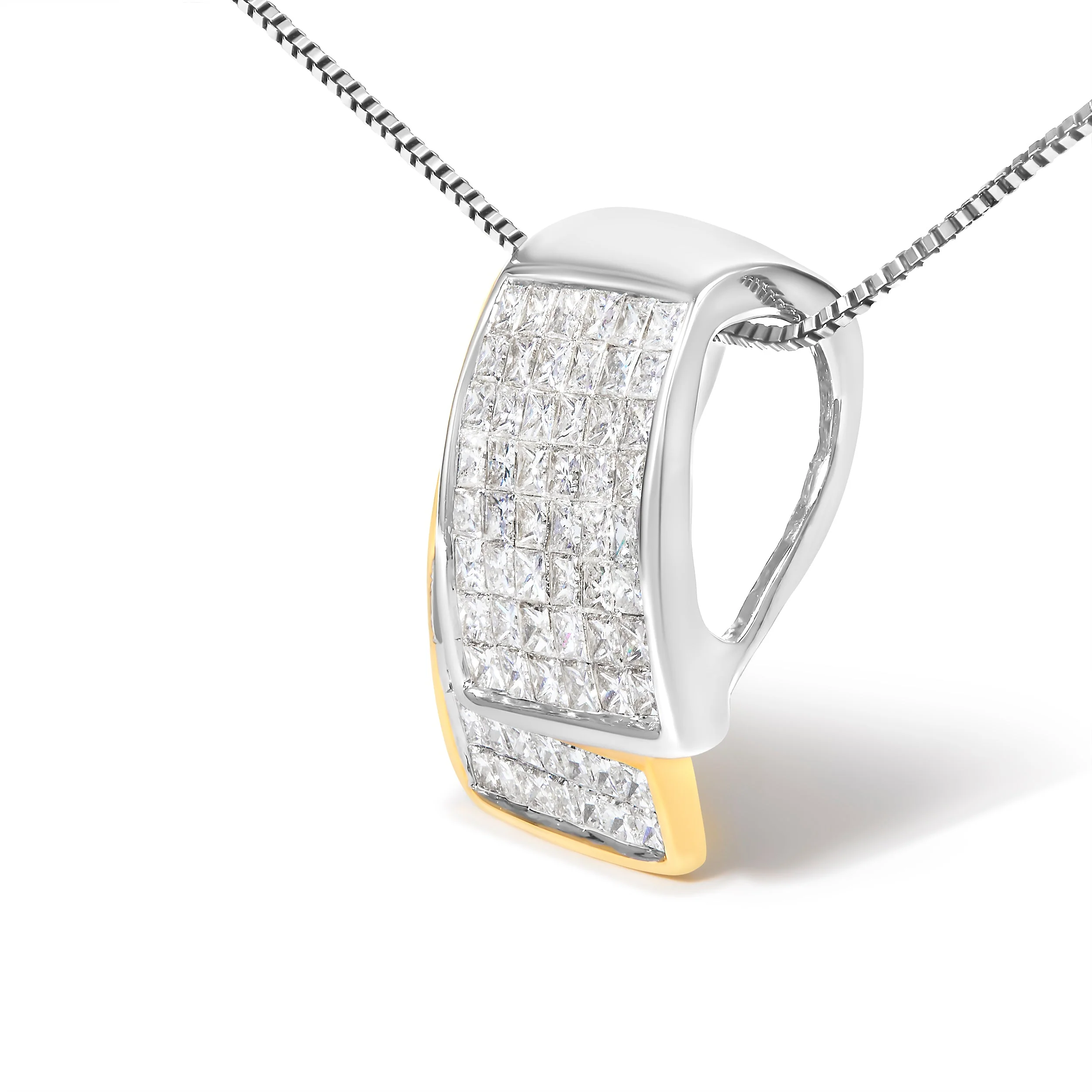 14K White and Yellow Gold 2.0 Cttw Princess Cut Diamond Two Tone Foldover Box Pendant 18â€ Box Chain Necklace (H-I Color, SI1-SI2 Clarity) - Image 6