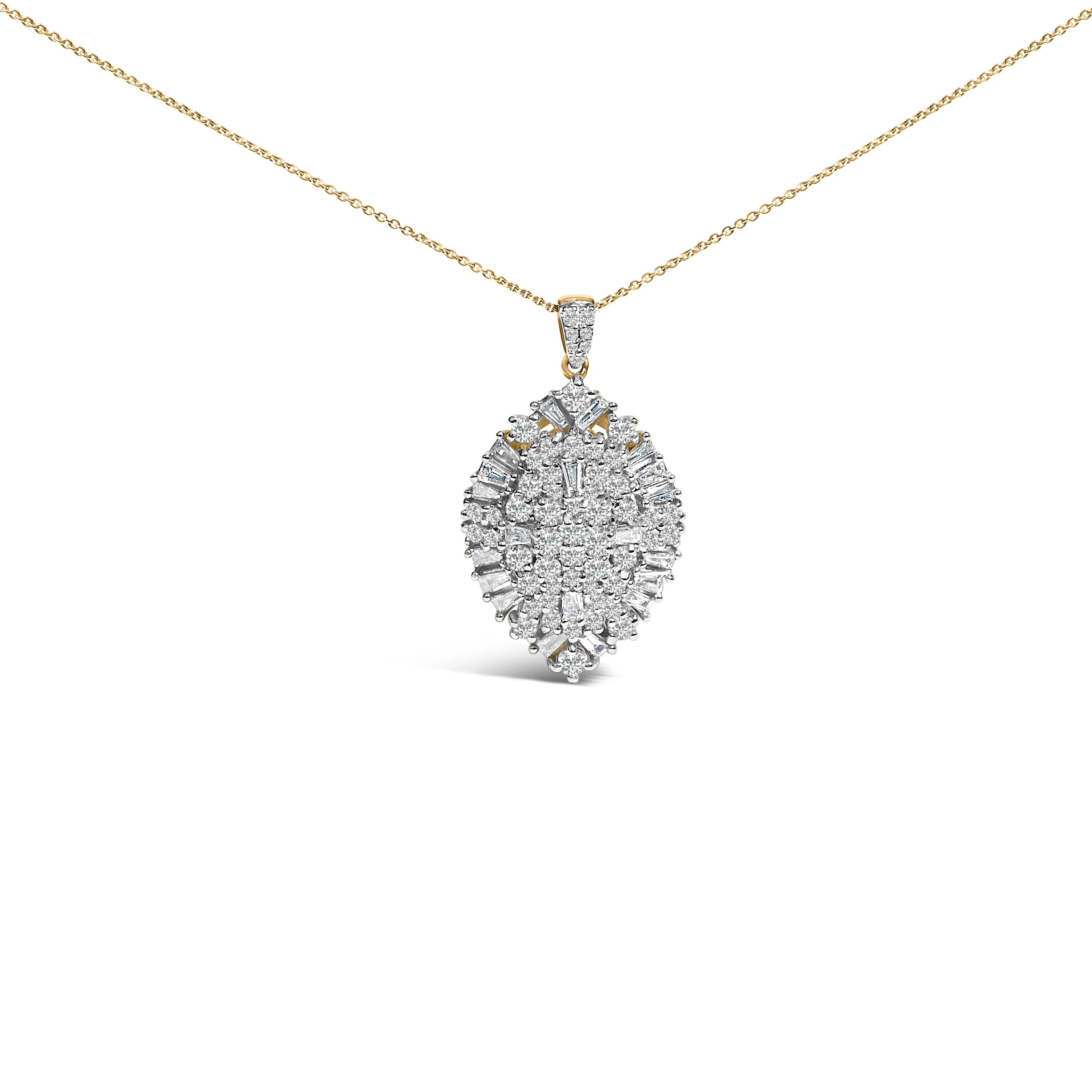 14K White and Yellow Gold 2.00 Cttw Diamond Cluster Pear Shaped Pendant Necklace (G-H Color, SI2-I1 Clarity) -20" Inches