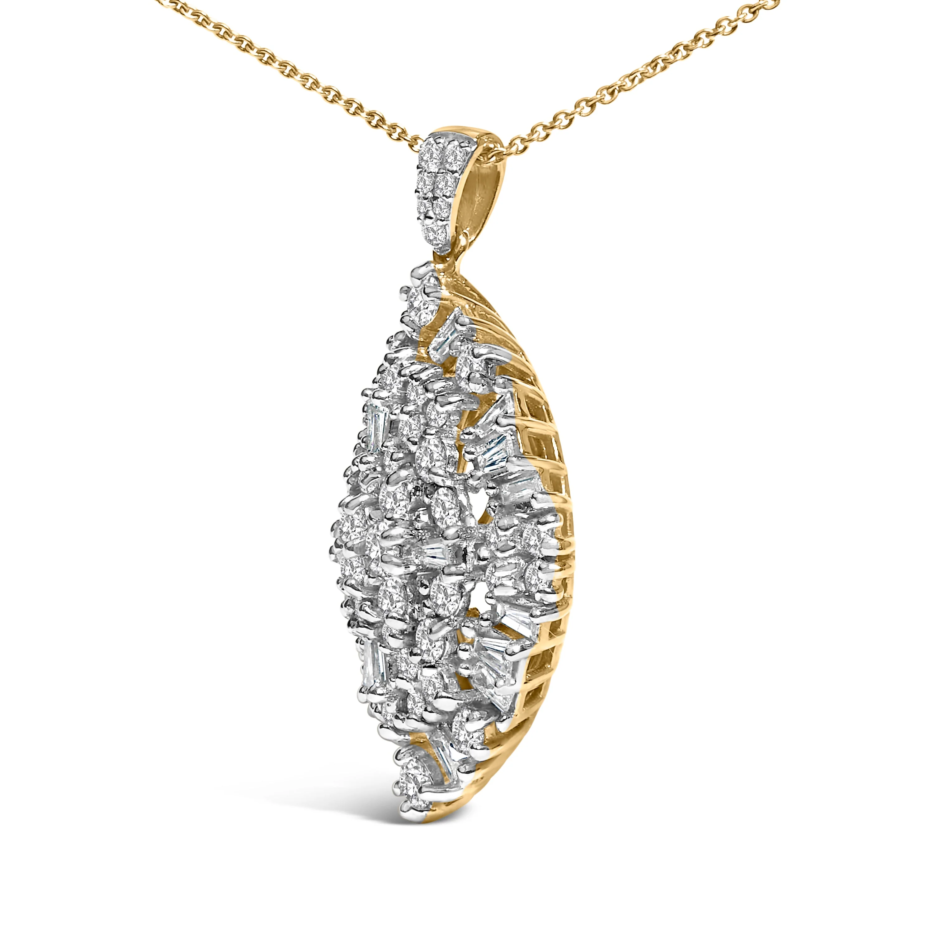 14K White and Yellow Gold 2.00 Cttw Diamond Cluster Pear Shaped Pendant Necklace (G-H Color, SI2-I1 Clarity) -20" Inches - Image 3