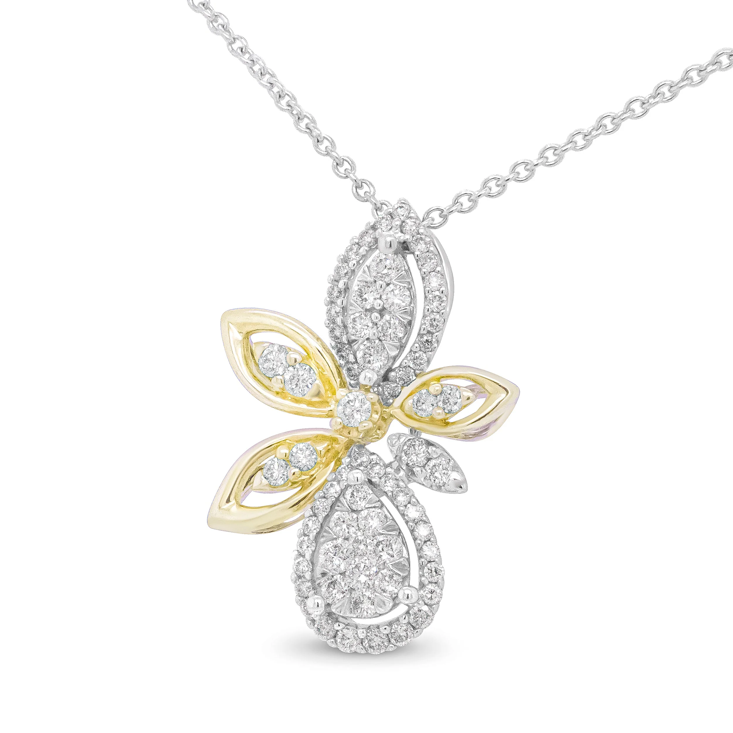 14K White and Yellow Gold 5/8 Cttw Round Diamond Marquise Floral Style 18" Pendant Necklace (H-I Color, I1-I2 Clarity) - Image 5