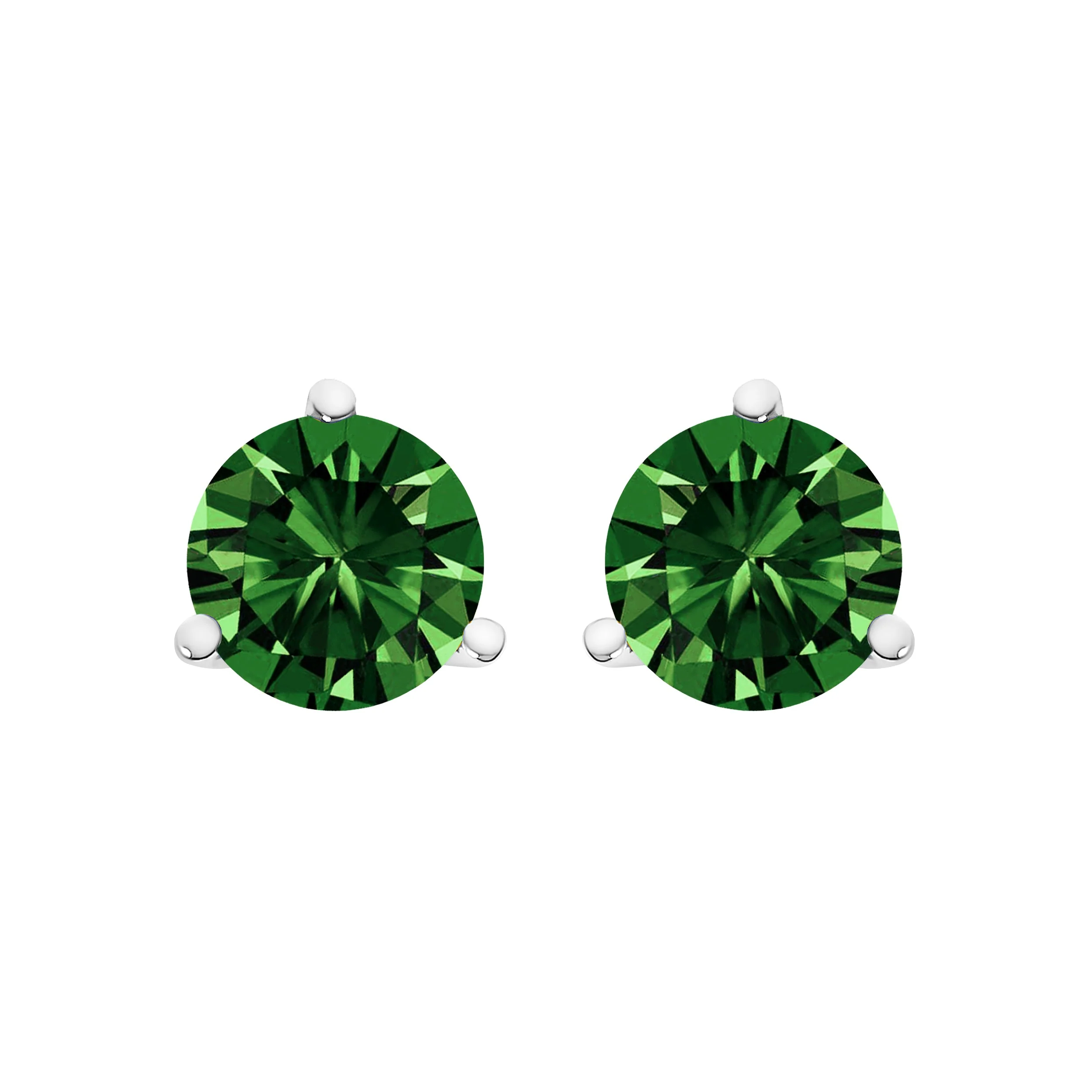 14K White Gold 1.0 Cttw 3-Prong Martini Set Lab Grown Green Diamond Solitaire Stud Earrings