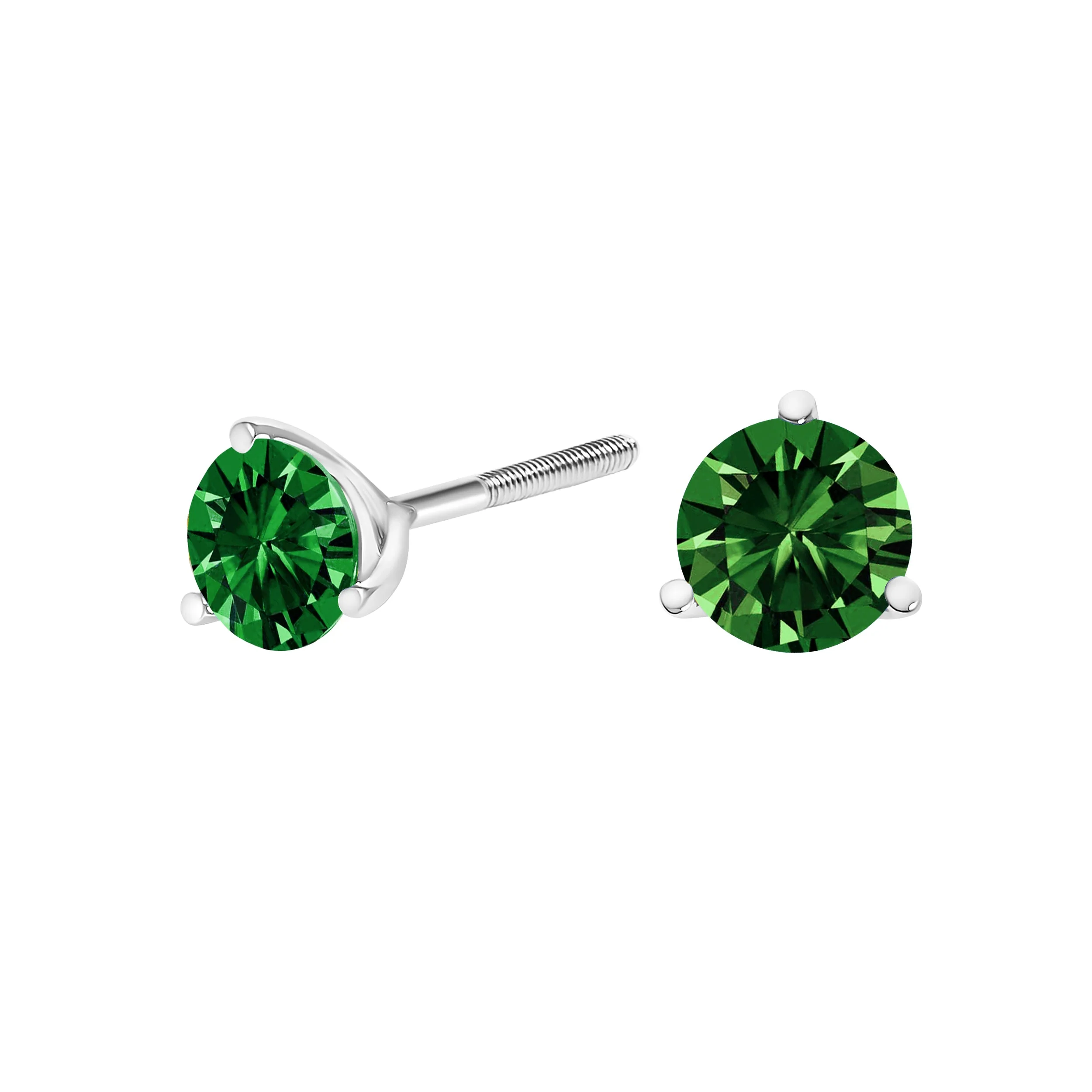 14K White Gold 1.0 Cttw 3-Prong Martini Set Lab Grown Green Diamond Solitaire Stud Earrings - Image 2