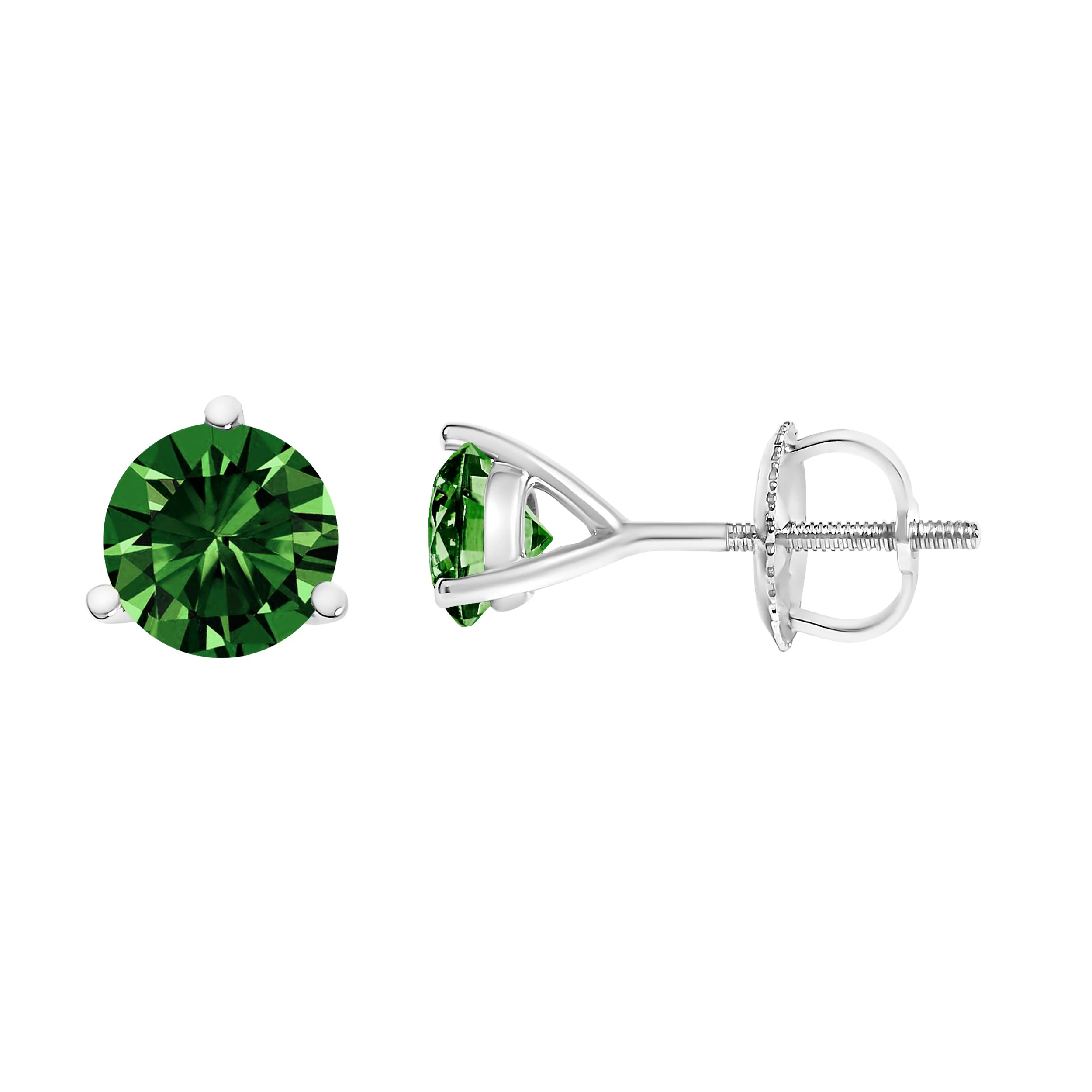 14K White Gold 1.0 Cttw 3-Prong Martini Set Lab Grown Green Diamond Solitaire Stud Earrings - Image 3
