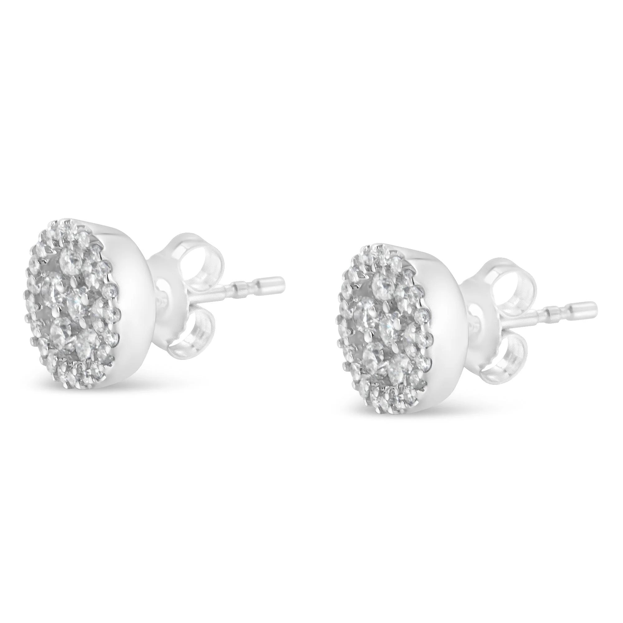 14K White Gold 1.0 Cttw Brilliant-Cut Diamond Halo-Style Cluster Round Button Stud Earrings (H-I Color, I1-I2 Clarity) - Image 4