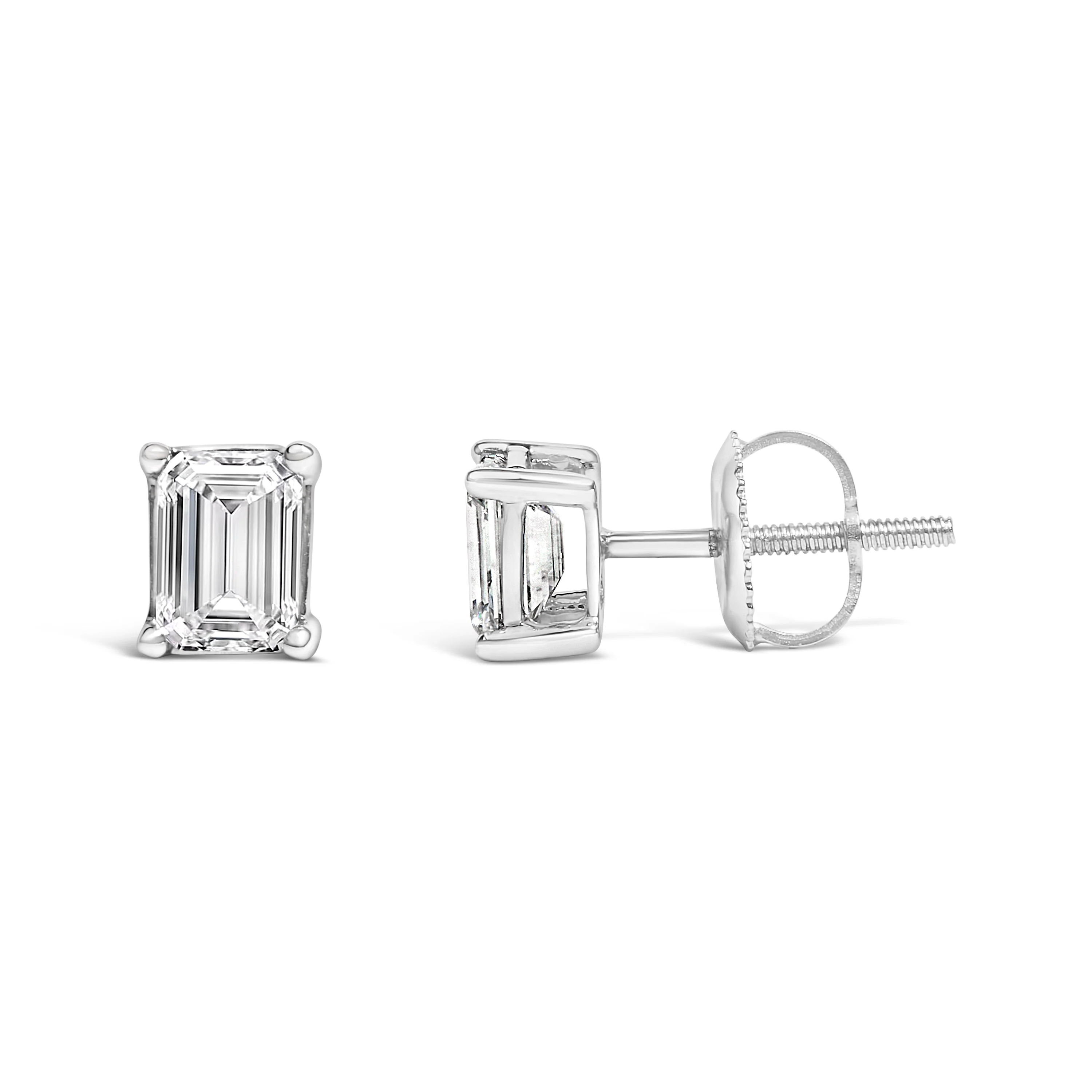14K White Gold 1.0 Cttw Emerald Cut Lab-Grown Diamond Solitaire Stud Earrings (F-G Color, VS1-VS2 Clarity) - Image 3