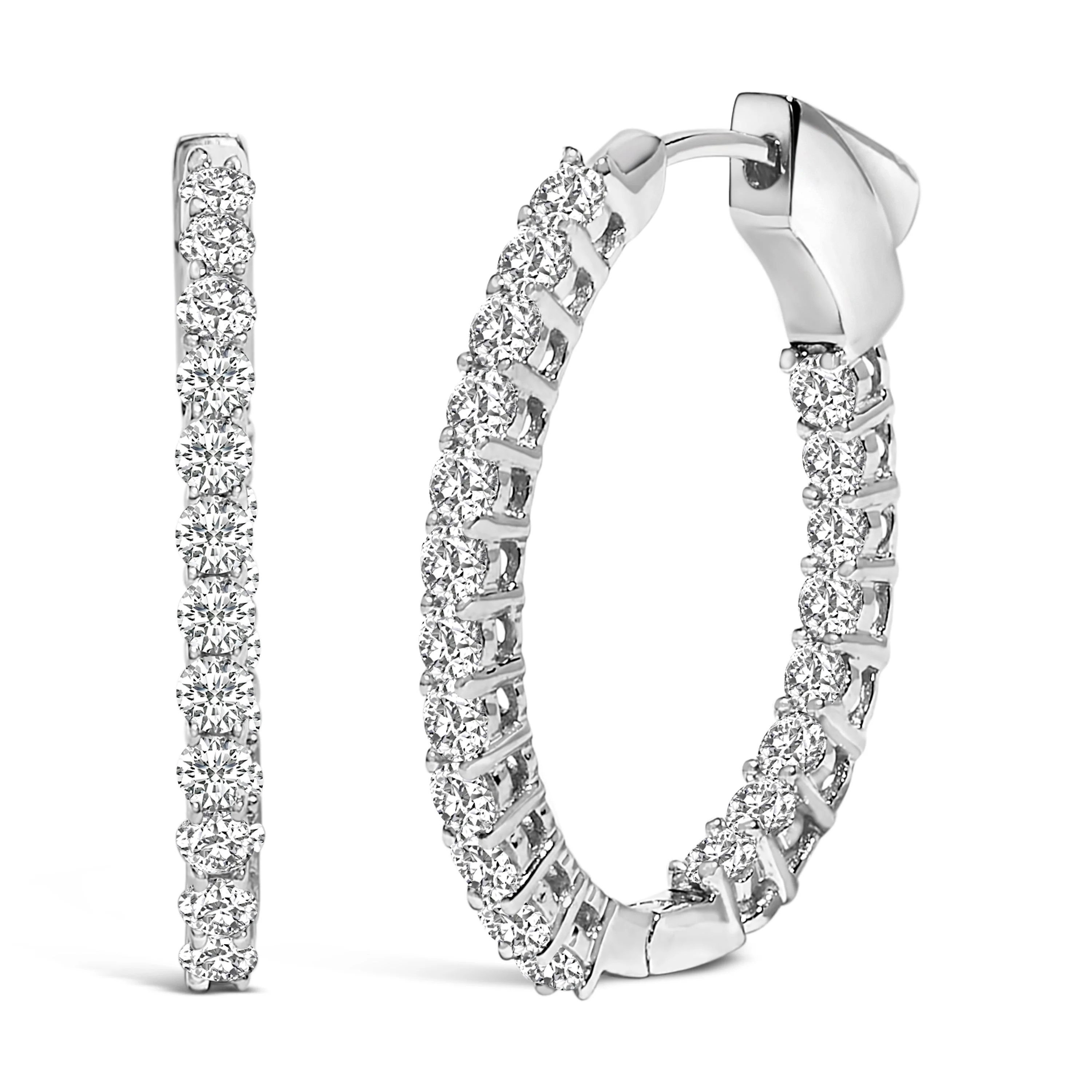 14K White Gold 1.0 Cttw Oval Lab Grown Diamond Hoop Earrings - Image 2