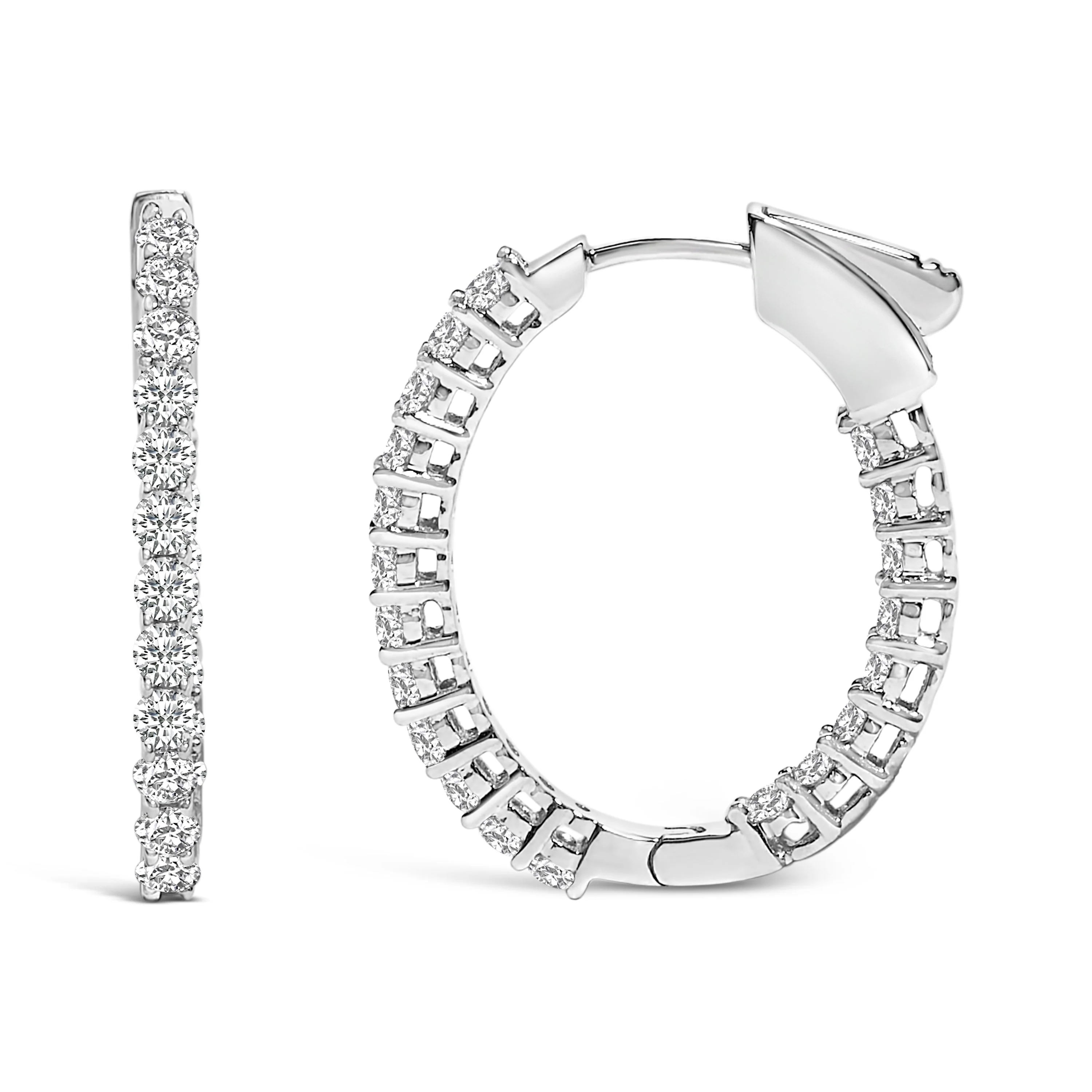 14K White Gold 1.0 Cttw Oval Lab Grown Diamond Hoop Earrings - Image 3
