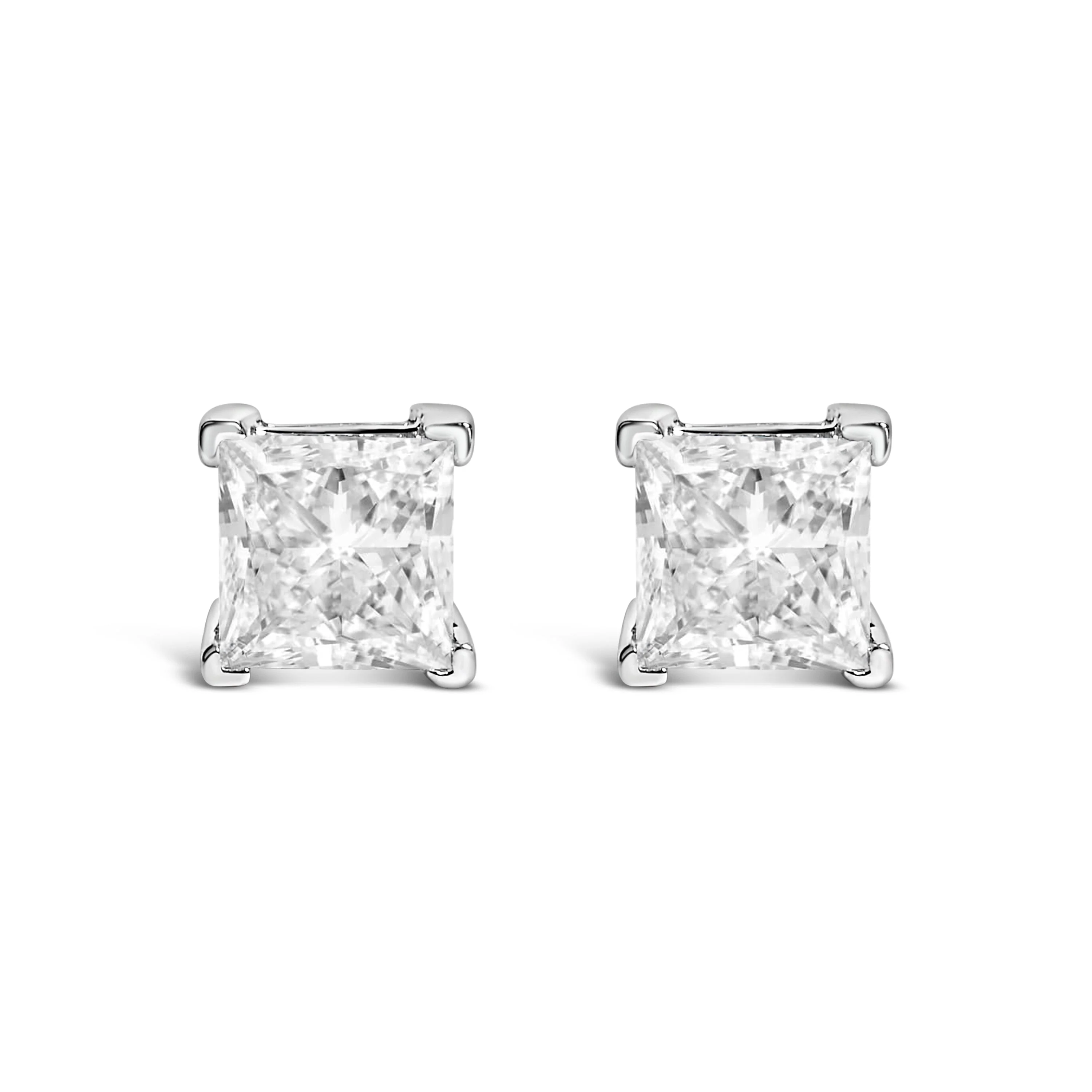 14K White Gold 1.0 Cttw Princess Cut Lab Grown Diamond Solitaire Stud Earrings (F-G Color, VS2-SI1 Clarity) - Image 4