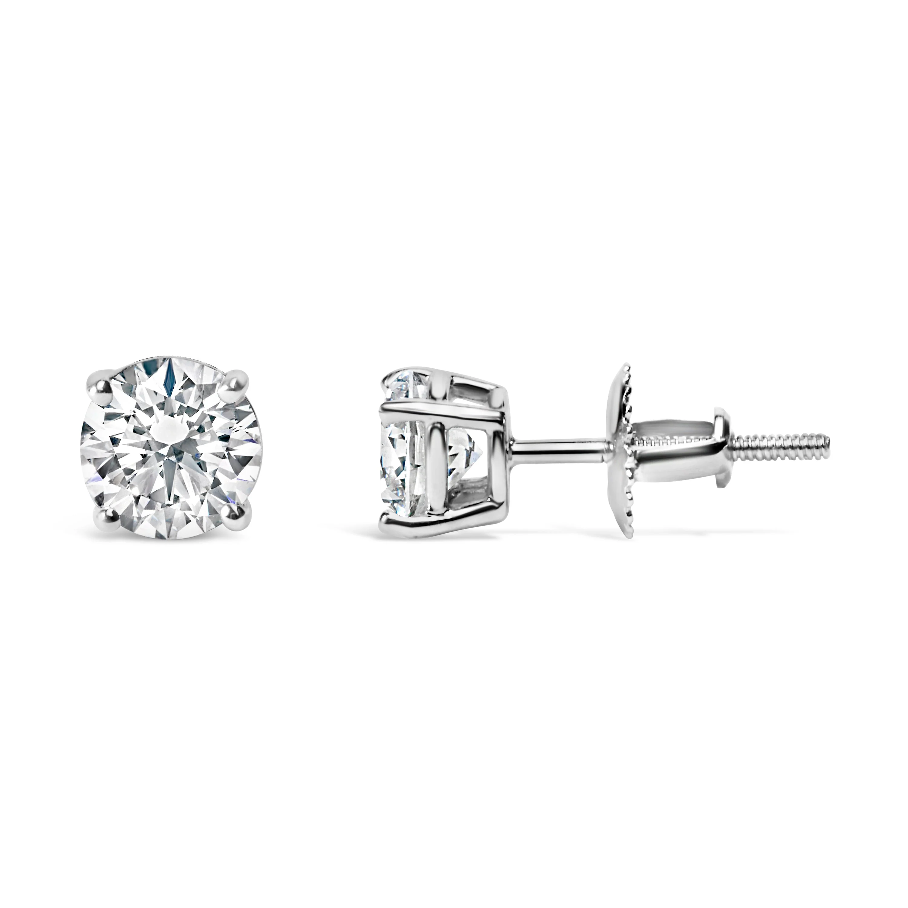 14K White Gold 1.0 Cttw Round Brilliant Cut Lab Grown White Diamond 4-Prong Classic Solitaire Stud Earrings (F-G Color, VS1-VS2 Clarity) - Image 3