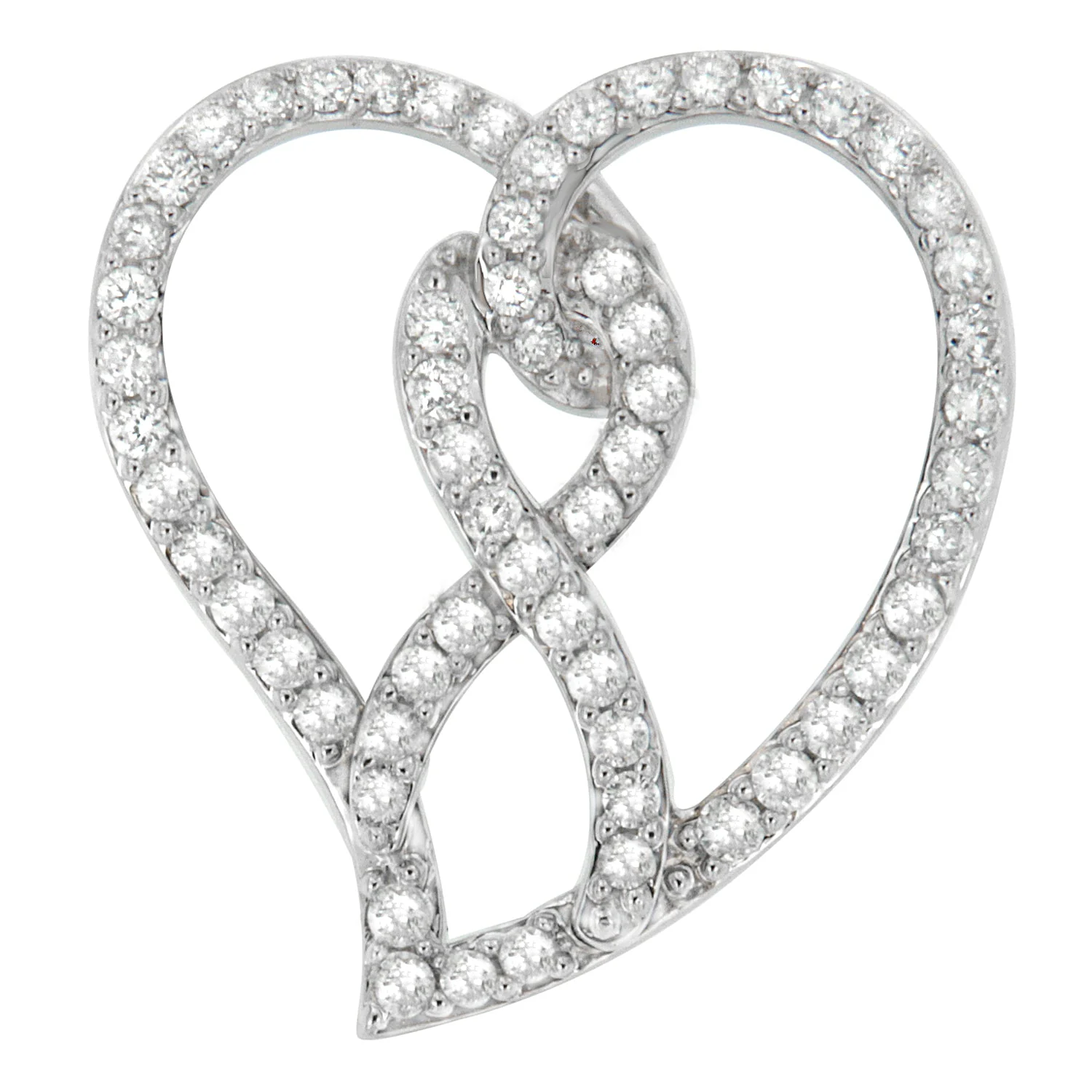 14K White Gold 1.0 Cttw White Diamond Awareness Ribbon & Open Heart 18" Pendant Necklace (H-I Color, I1-I2 Clarity) - White Diamond Ribbon - Image 2