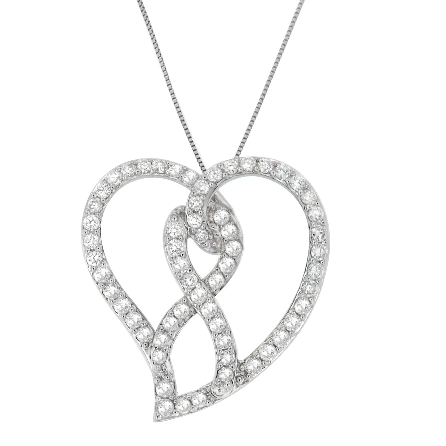 14K White Gold 1.0 Cttw White Diamond Awareness Ribbon & Open Heart 18" Pendant Necklace (H-I Color, I1-I2 Clarity) - White Diamond Ribbon - Image 3