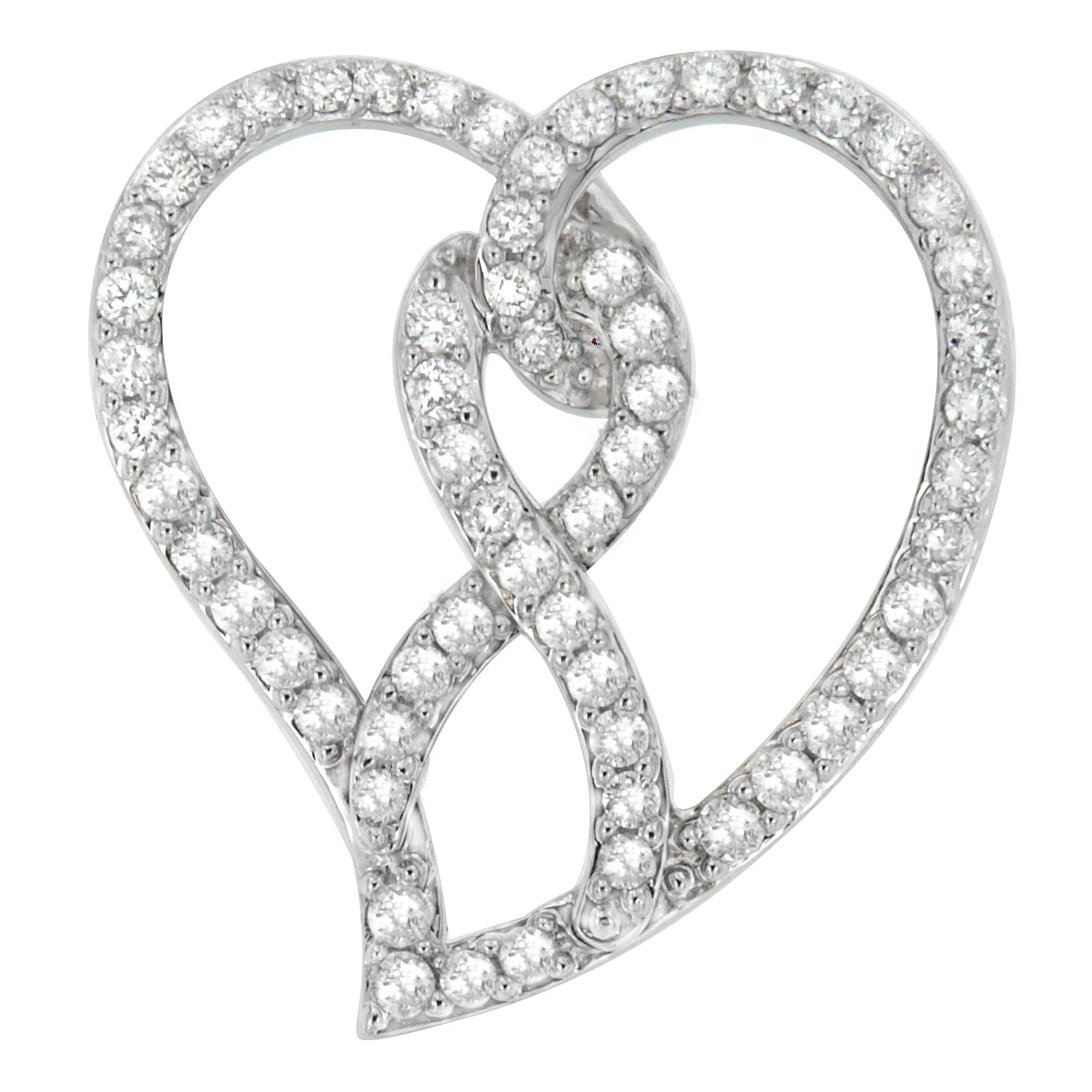14K White Gold 1.0 Cttw White Diamond Awareness Ribbon & Open Heart 18" Pendant Necklace (H-I Color, I1-I2 Clarity) - White Diamond Ribbon - Image 5