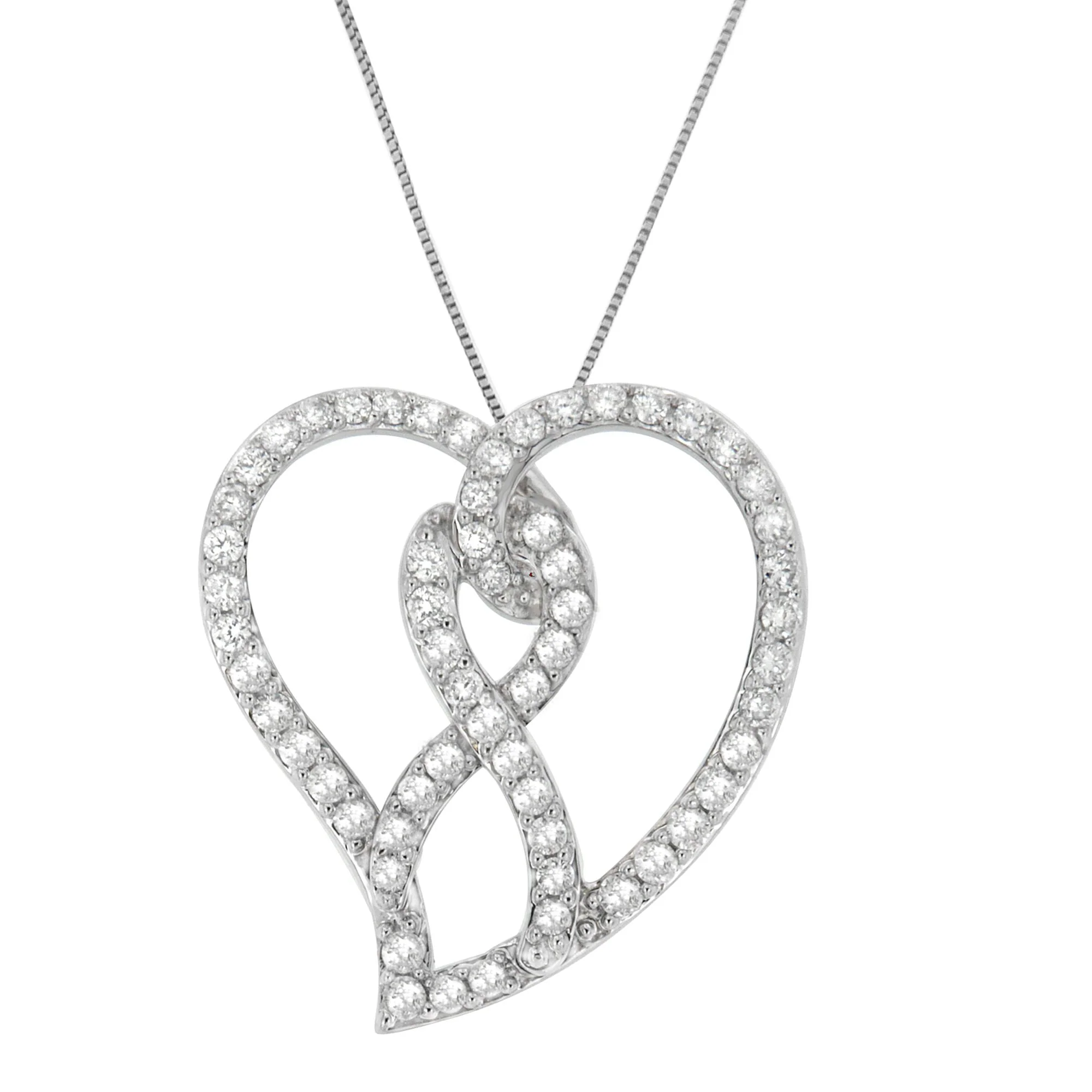 14K White Gold 1.0 Cttw White Diamond Awareness Ribbon & Open Heart 18" Pendant Necklace (H-I Color, I1-I2 Clarity) - White Diamond Ribbon - Image 6