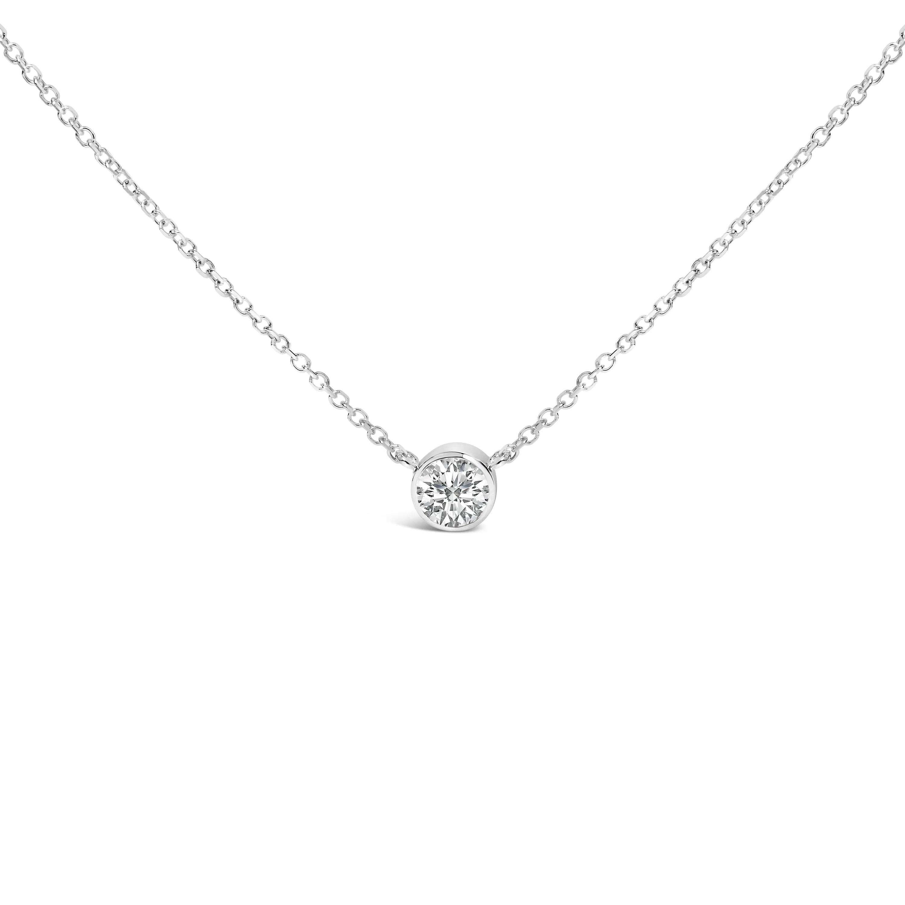 14K White Gold 1.00 Cttw Bezel Set Round Lab-Grown Diamond Solitaire 18" Pendant Necklace (F-G Color, VS1-VS2 Clarity)