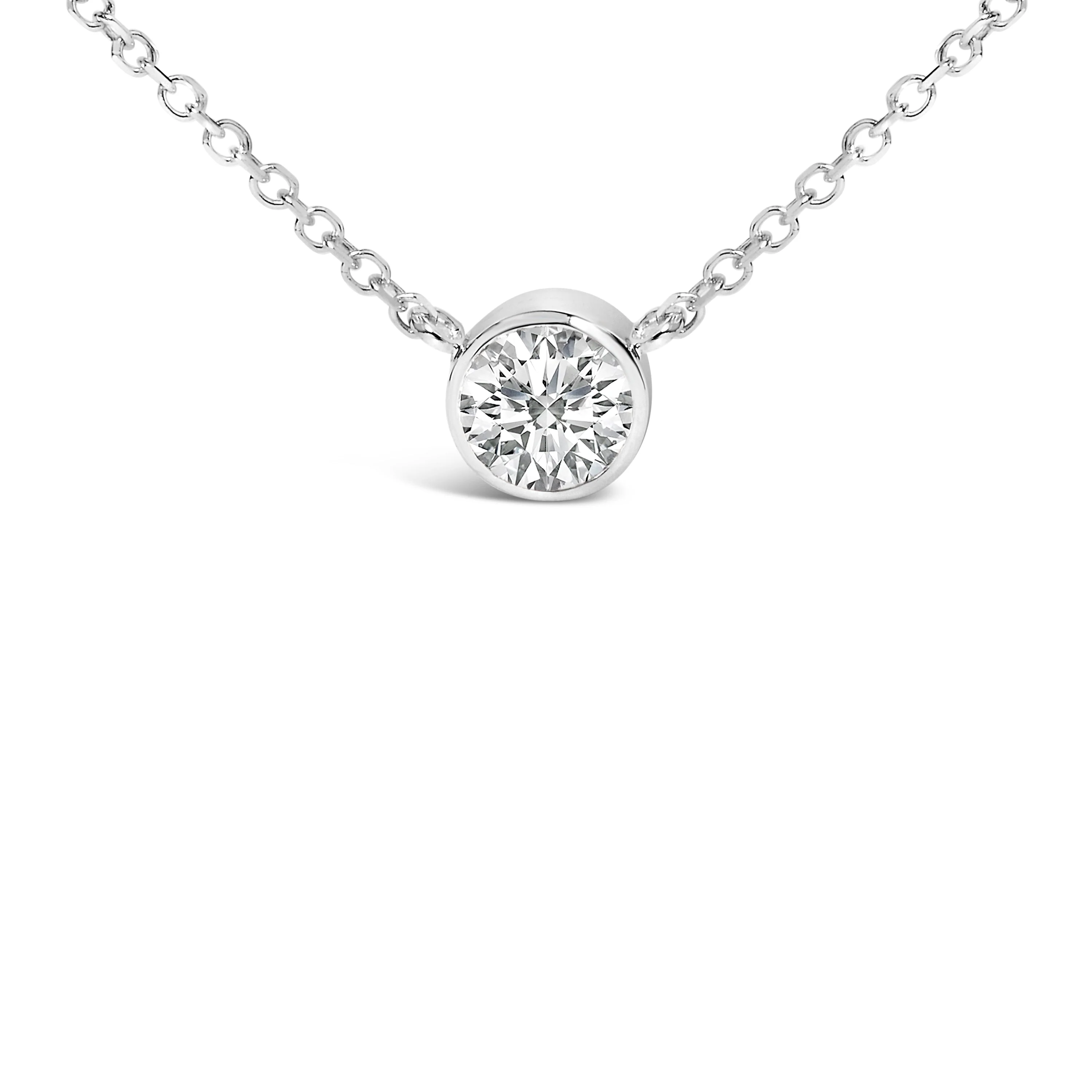 14K White Gold 1.00 Cttw Bezel Set Round Lab-Grown Diamond Solitaire 18" Pendant Necklace (F-G Color, VS1-VS2 Clarity) - Image 2