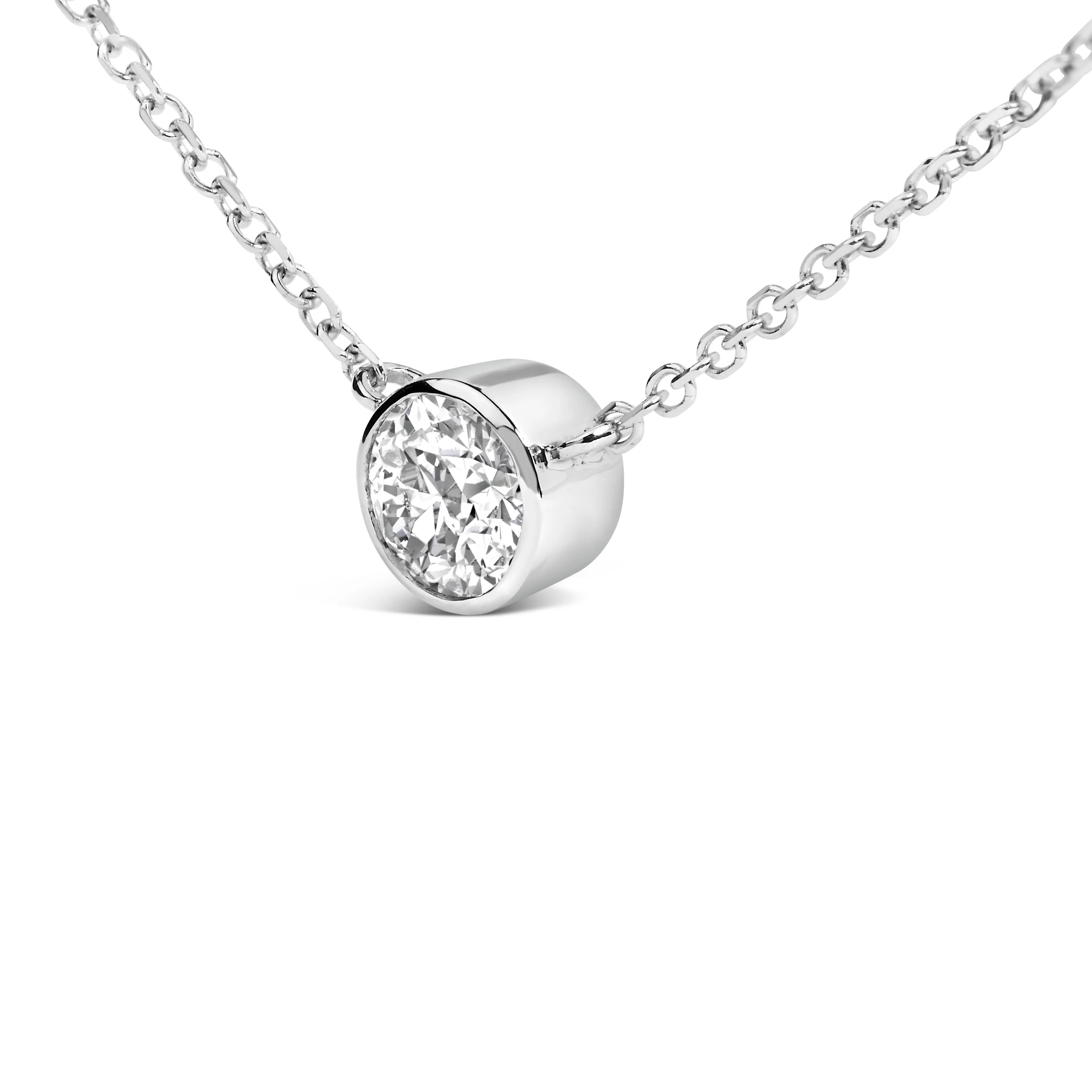 14K White Gold 1.00 Cttw Bezel Set Round Lab-Grown Diamond Solitaire 18" Pendant Necklace (F-G Color, VS1-VS2 Clarity) - Image 3