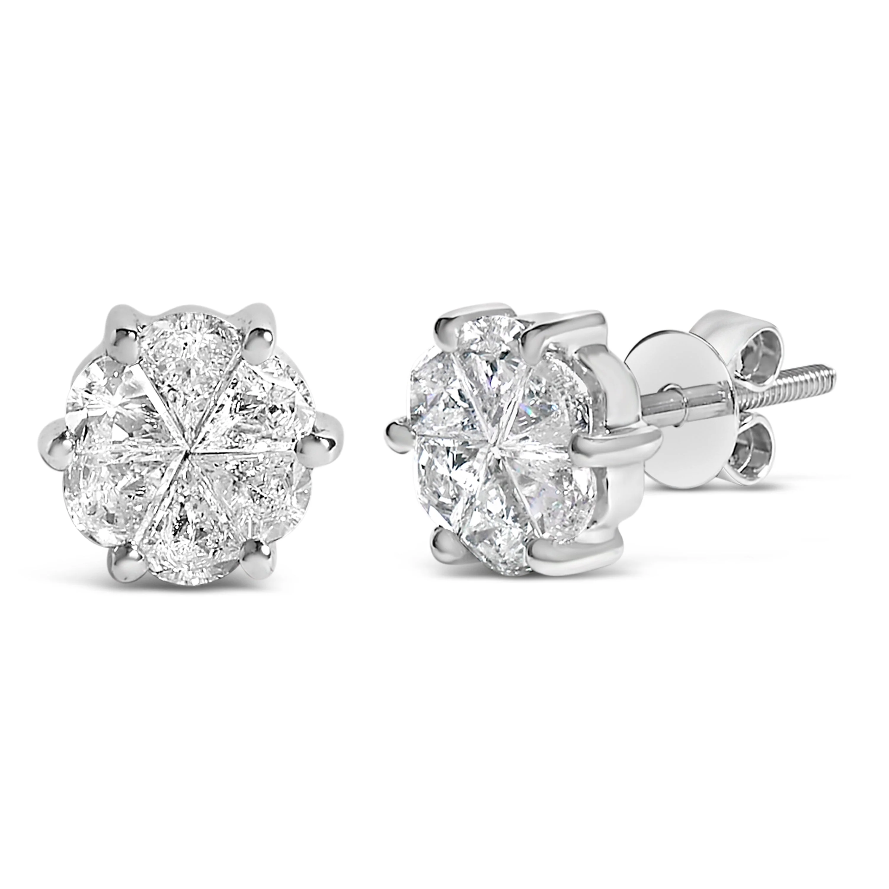 14K White Gold 1.00 Cttw Pie Cut Diamond Solitaire Style Stud Earring (H-I Color, SI1-SI2 Clarity) - Image 2