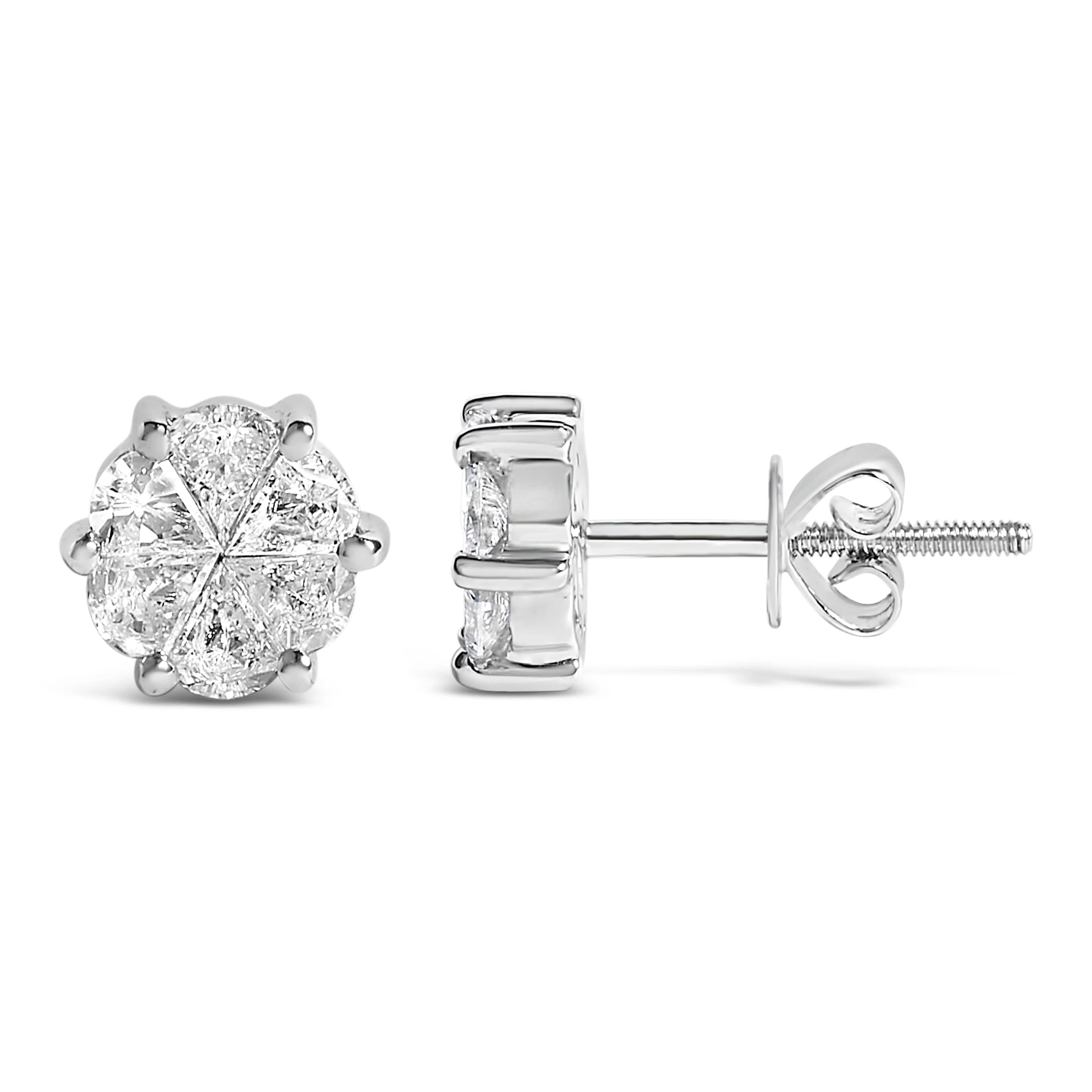 14K White Gold 1.00 Cttw Pie Cut Diamond Solitaire Style Stud Earring (H-I Color, SI1-SI2 Clarity) - Image 3