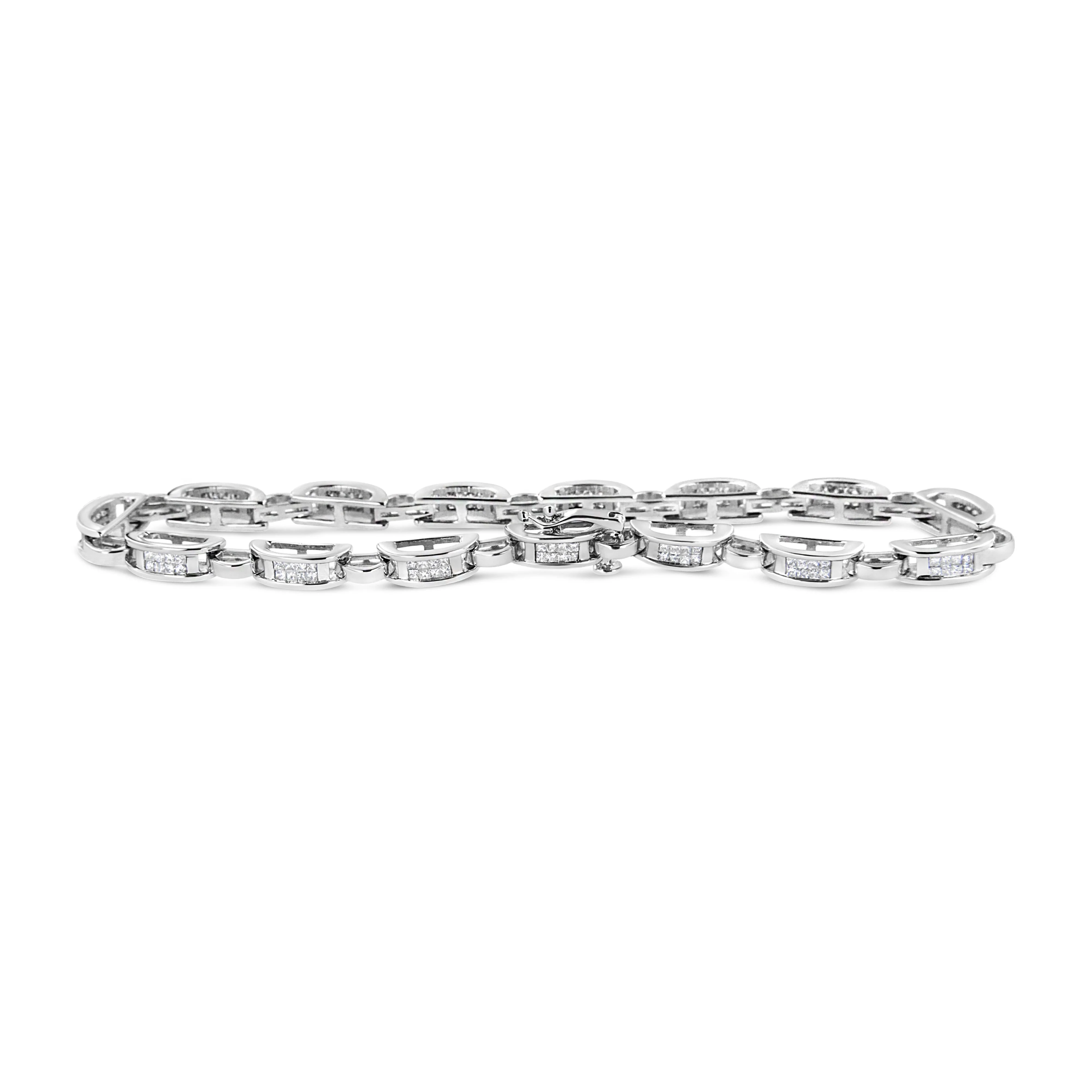 14K White Gold 1.00 Cttw Princess-Cut Diamond Link Bracelet (I-J Color, I1-I2 Clarity) - Size 7.25 - Image 2