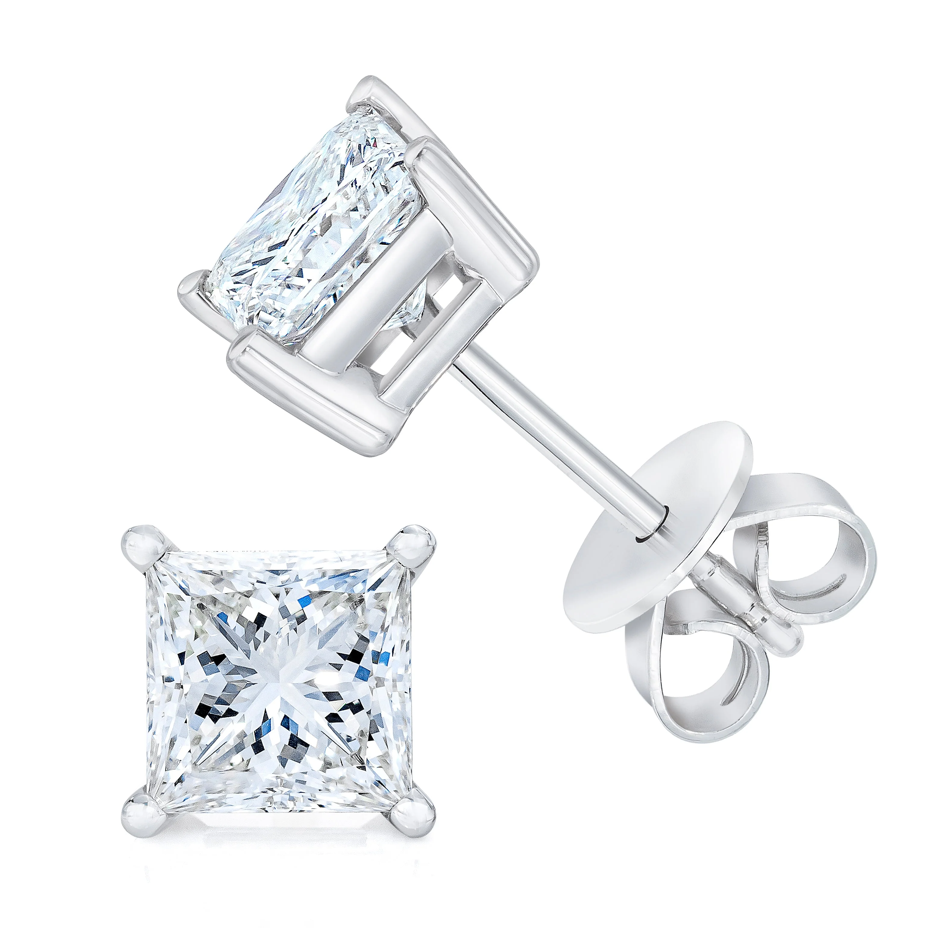 14K White Gold 1.00 Cttw Princess-Cut Square Near Colorless Diamond Classic 4-Prong Solitaire Stud Earrings (G-H Color, SI1-SI2 Clarity) - Image 2