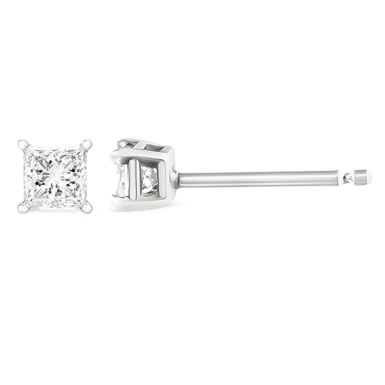 14K White Gold 1.00 Cttw Princess-Cut Square Near Colorless Diamond Classic 4-Prong Solitaire Stud Earrings (G-H Color, SI1-SI2 Clarity) - Image 3