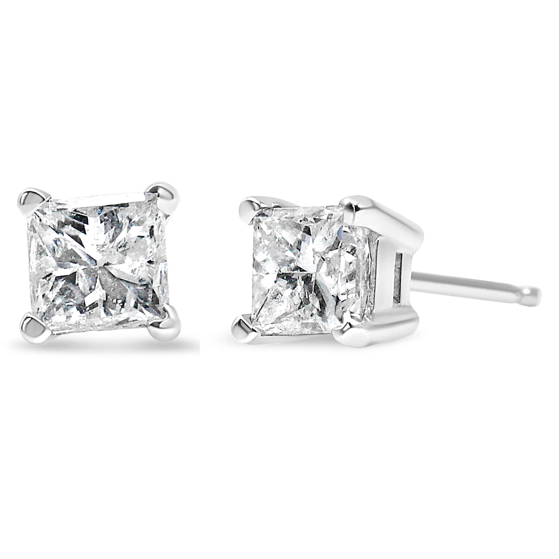 14K White Gold 1.00 Cttw Princess-Cut Square Near Colorless Diamond Classic 4-Prong Solitaire Stud Earrings (G-H Color, SI1-SI2 Clarity) - Image 4
