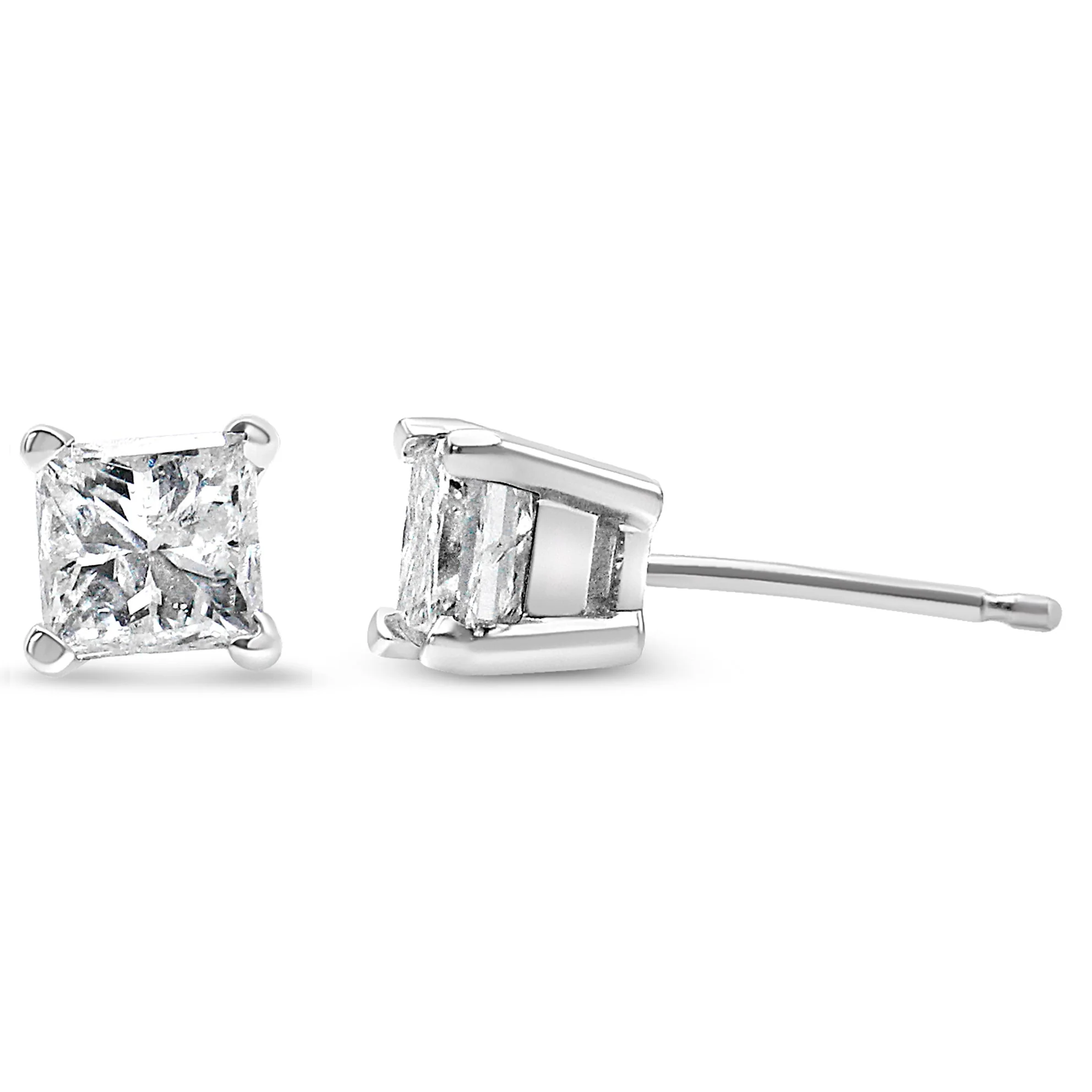 14K White Gold 1.00 Cttw Princess-Cut Square Near Colorless Diamond Classic 4-Prong Solitaire Stud Earrings (G-H Color, SI1-SI2 Clarity) - Image 6