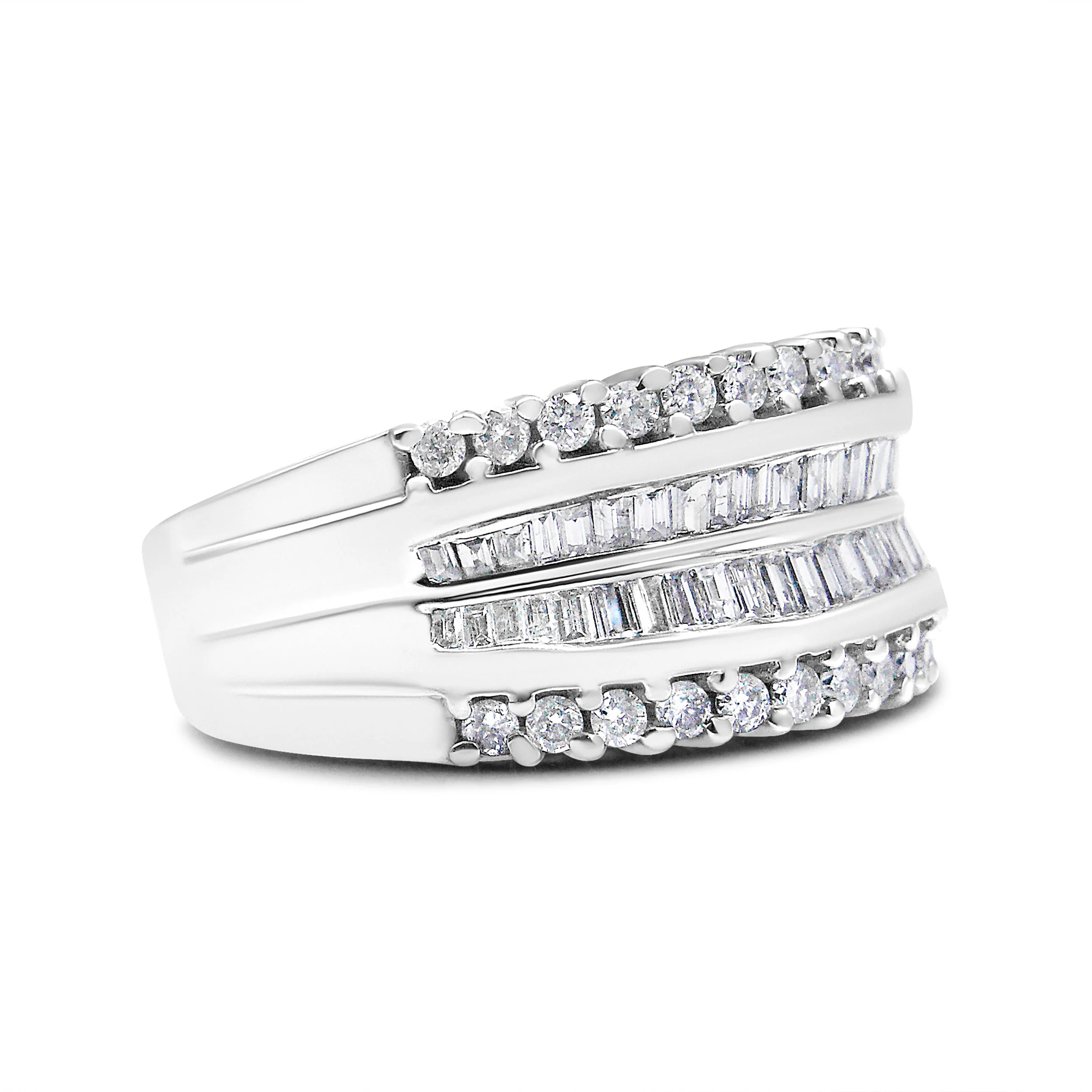 14K White Gold 1.00 Cttw Round and Baguette-Cut Diamond Modern Band Ring (H-I Color, SI2-I1 Clarity) - Ring Size 7 - Image 2