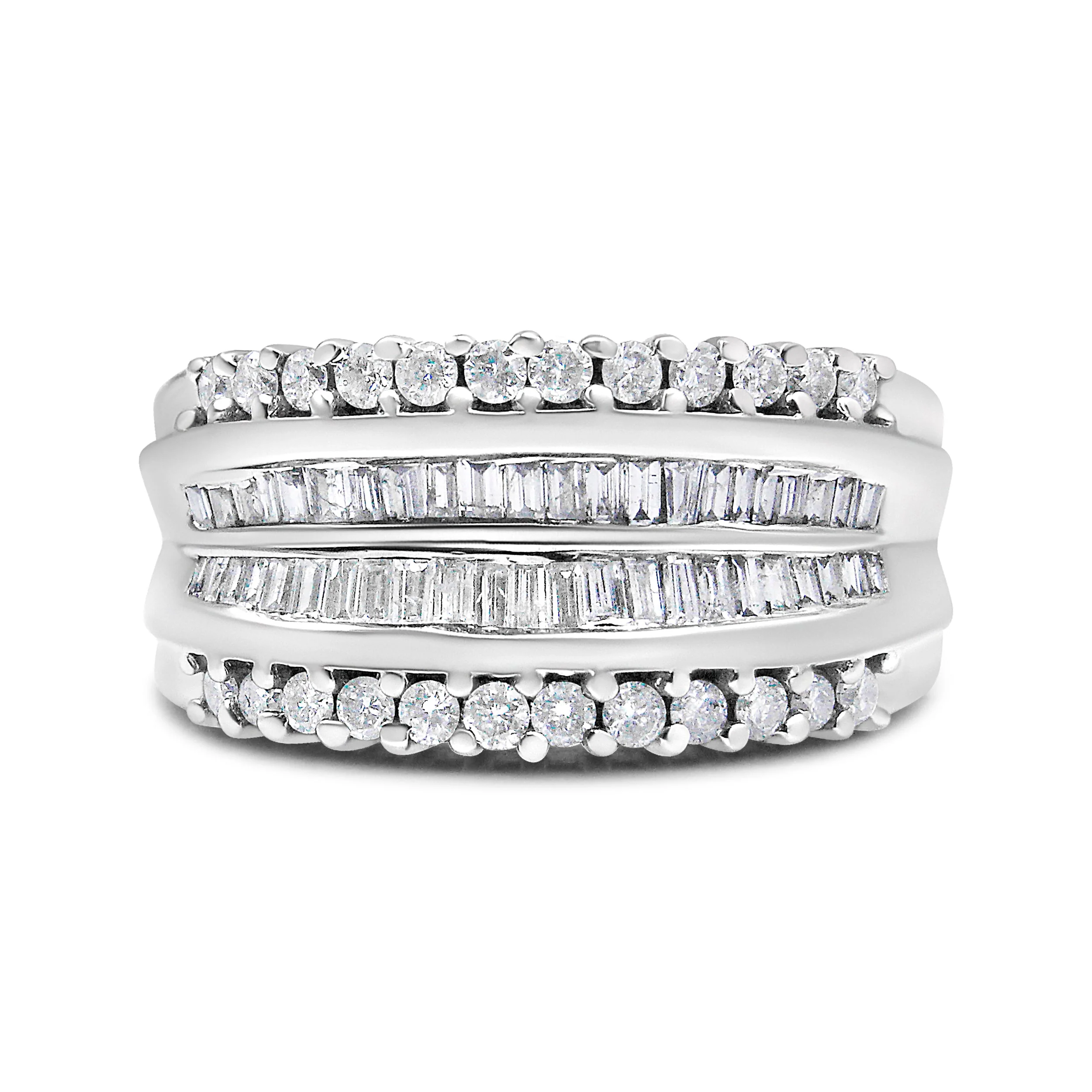 14K White Gold 1.00 Cttw Round and Baguette-Cut Diamond Modern Band Ring (H-I Color, SI2-I1 Clarity) - Ring Size 7 - Image 5