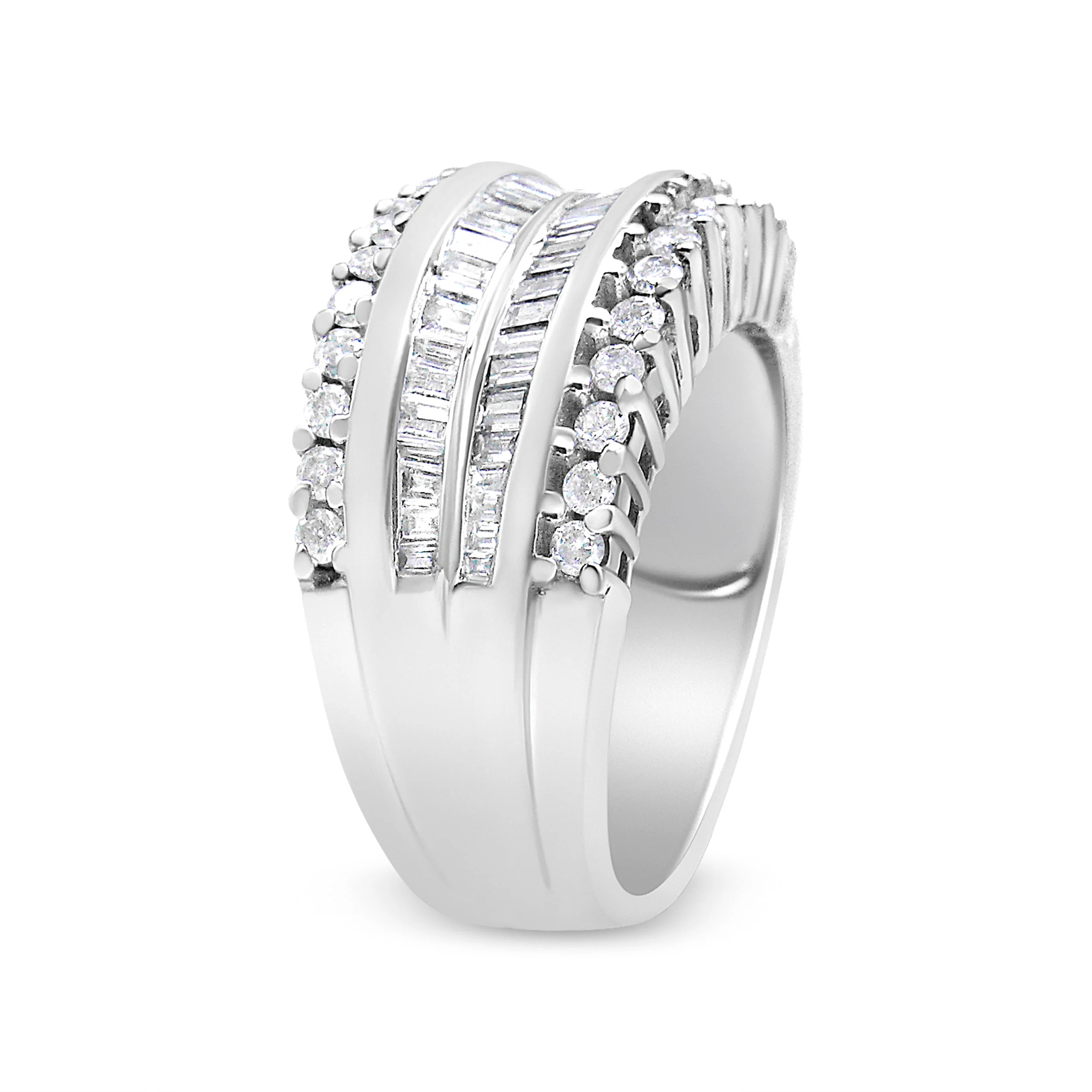 14K White Gold 1.00 Cttw Round and Baguette-Cut Diamond Modern Band Ring (H-I Color, SI2-I1 Clarity) - Ring Size 7 - Image 7