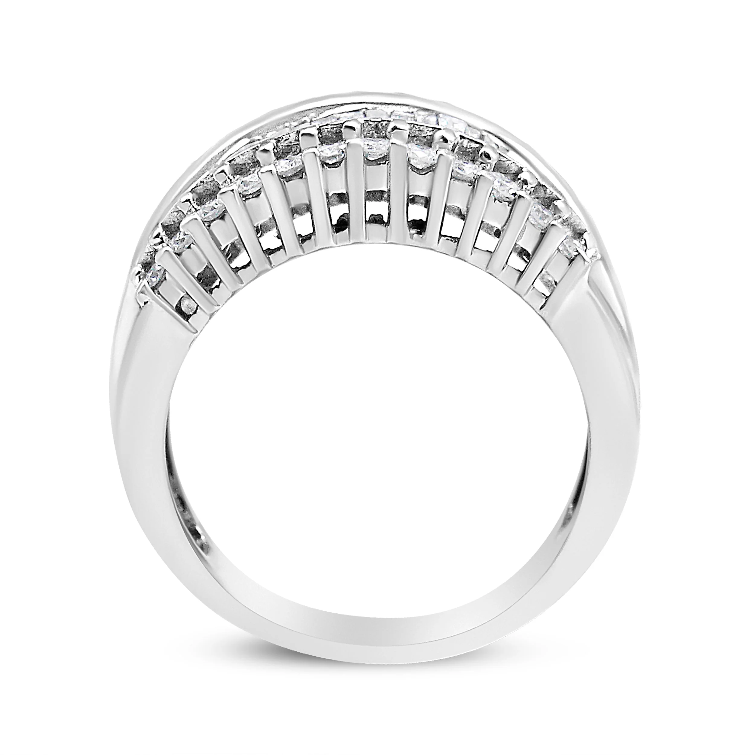 14K White Gold 1.00 Cttw Round and Baguette-Cut Diamond Modern Band Ring (H-I Color, SI2-I1 Clarity) - Ring Size 7 - Image 8
