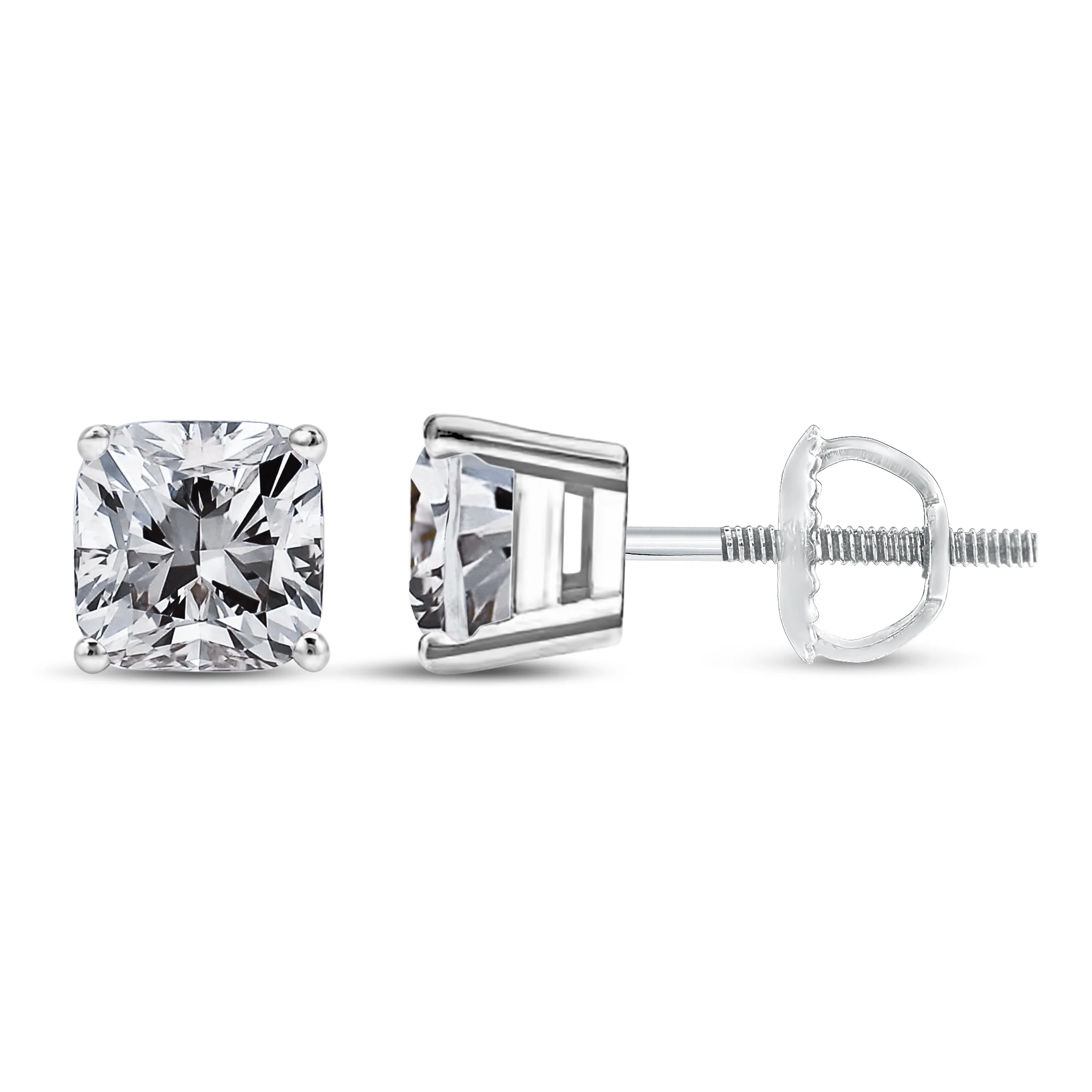 14K White Gold 1 1/2 Cttw Clarity Enhanced Princess Cut Diamond Solitaire Stud Earrings (I-J Color, I1-I2 Clarity) - Image 3