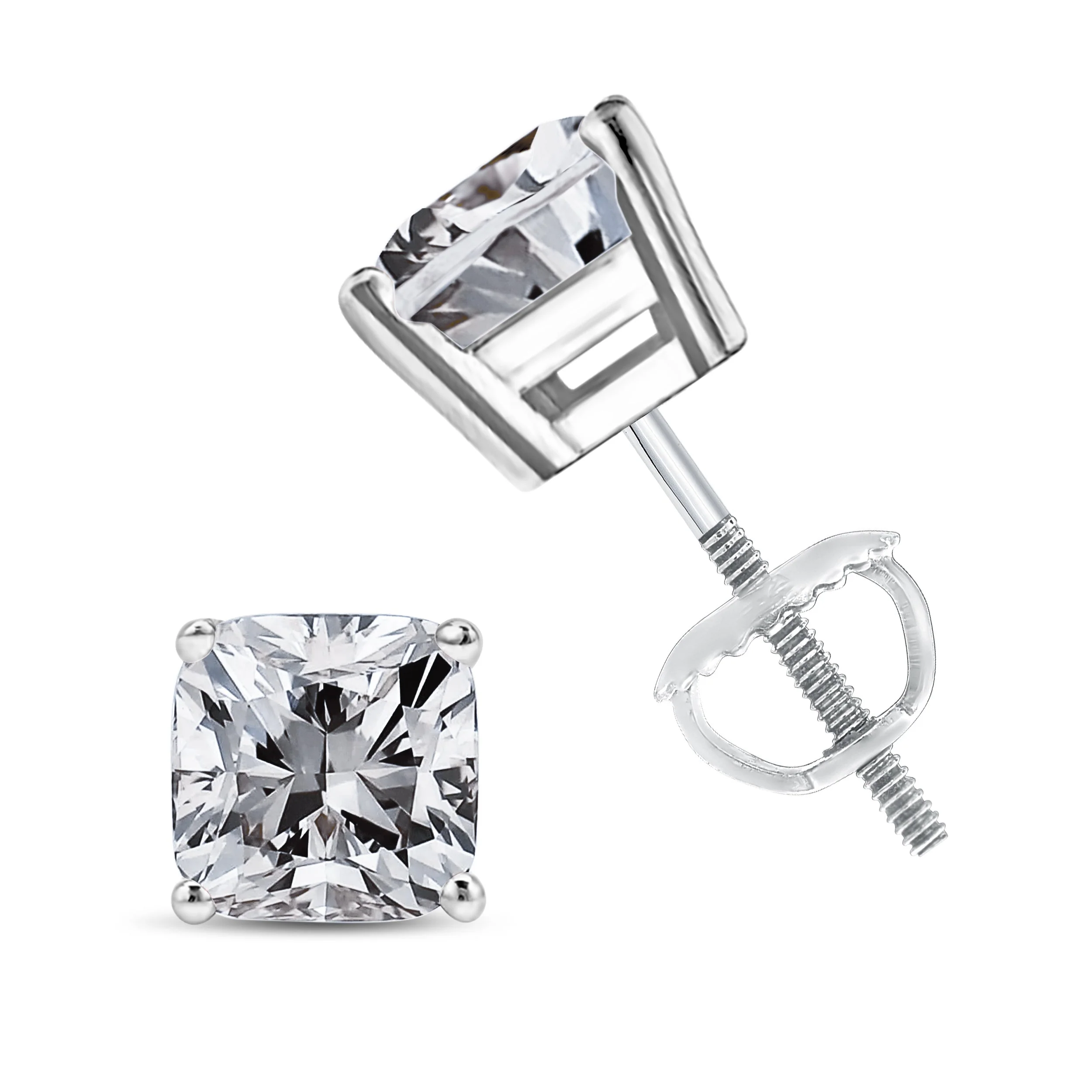 14K White Gold 1 1/2 Cttw Clarity Enhanced Princess Cut Diamond Solitaire Stud Earrings (I-J Color, I1-I2 Clarity) - Image 4