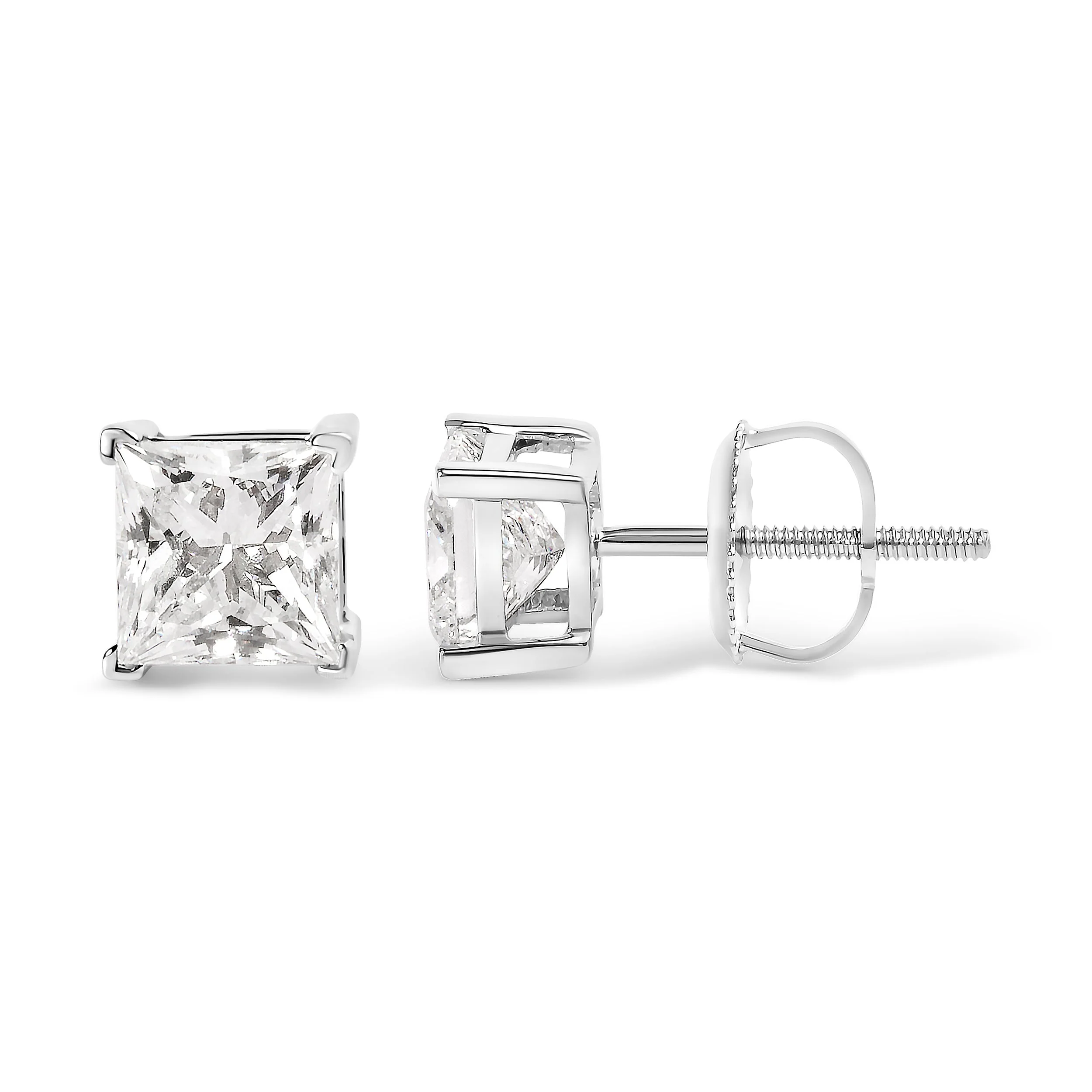 14K White Gold 1 1/2 Cttw Clarity Enhanced Princess Cut Diamond Solitaire Stud Earrings (I-J Color, I1-I2 Clarity) - Image 7