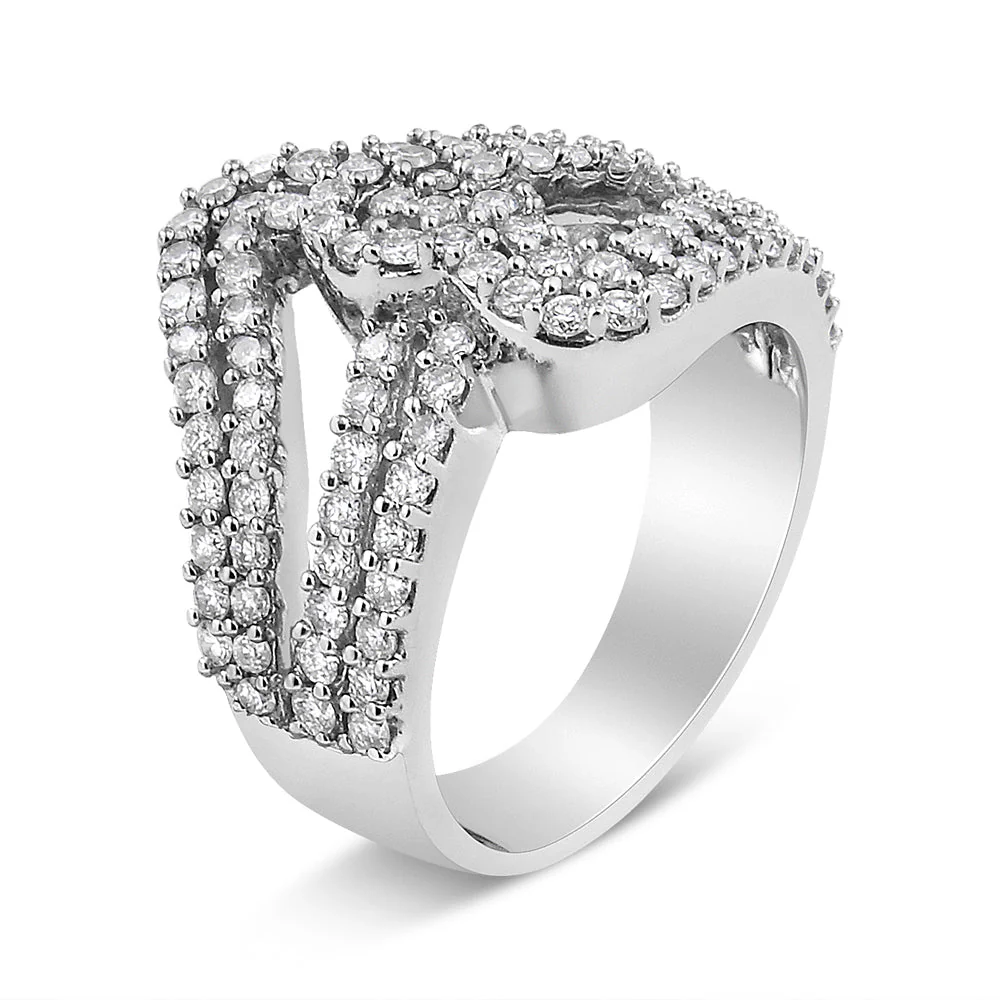 14K White Gold 1 1/2 Cttw Diamond Open Double Heart Bypass Ring Band (H-I Color, VS1-VS2 Clarity) - Ring Size 7 - Image 4